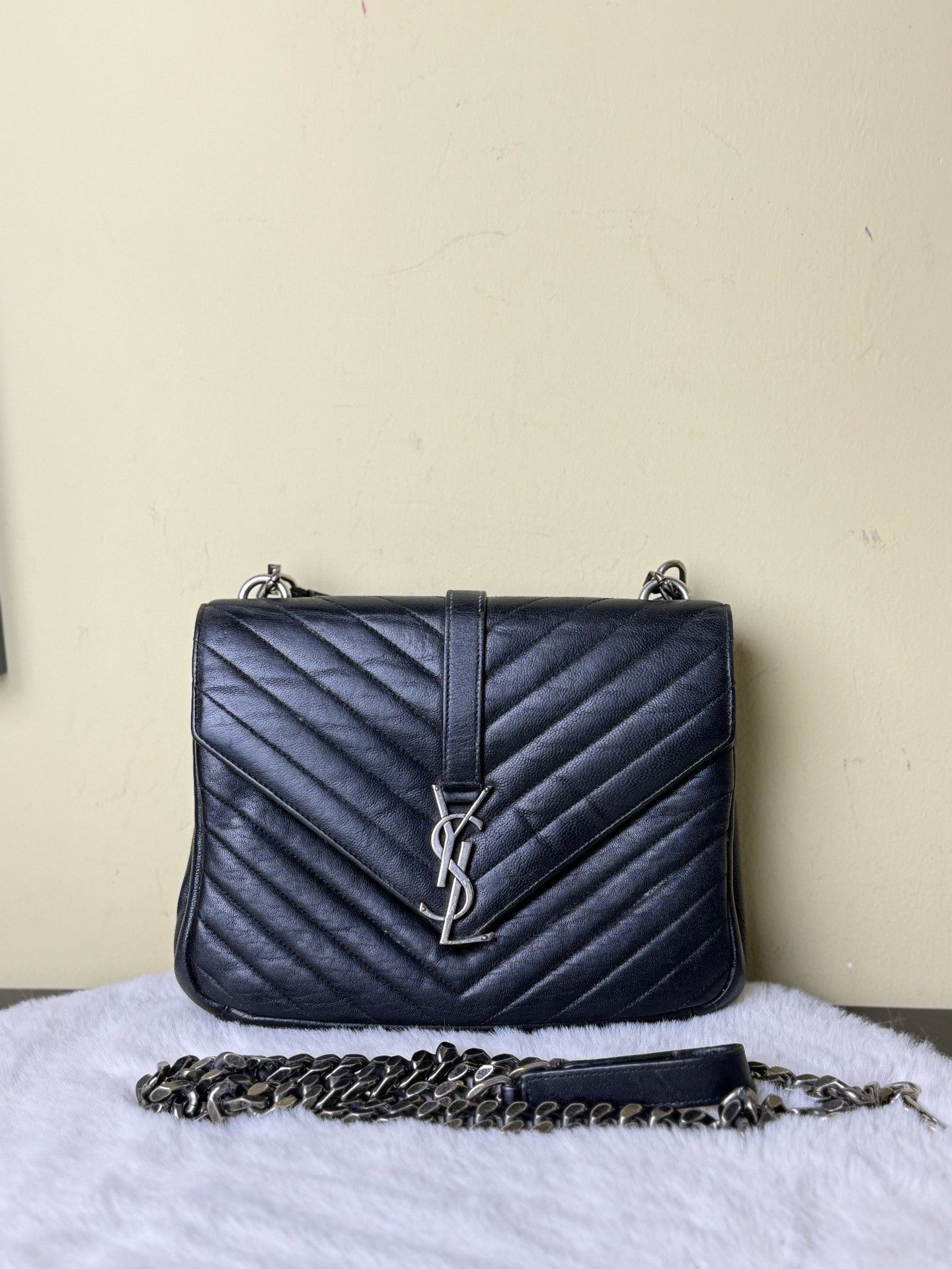Yves Saint Laurent YSL College Black Silver Leather Bag Size ONE SIZE - 1 Thumbnail