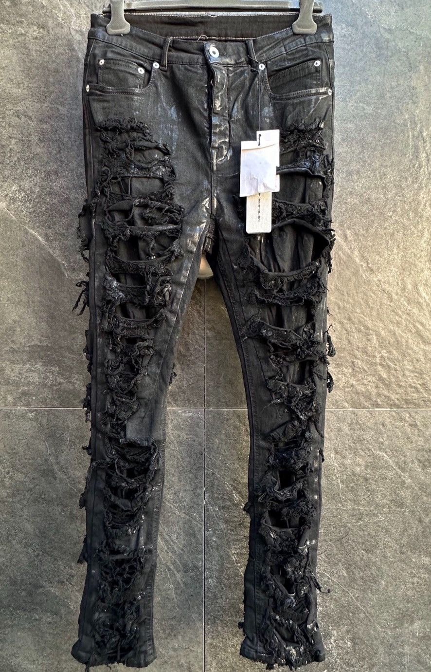 Rick Owens RICK OWENS 22AW DRKSHDW Black Wax Coating Knife Cuts  