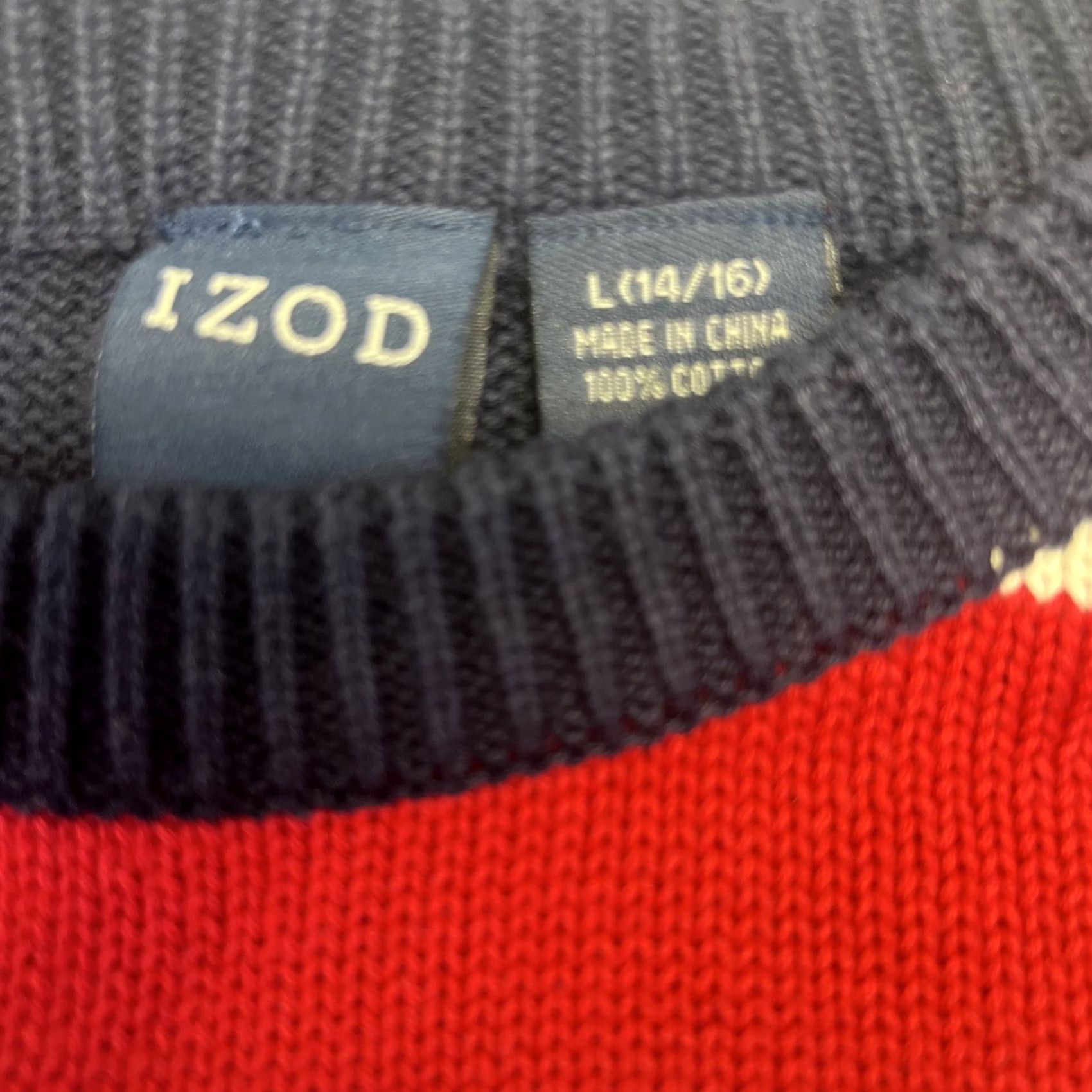 Izod IZOD Mens L Sweater Red Navy Striped Crewneck Logo 100% Cotton NWT Knit Crew Neck Long Sleeve Pullover Vintage? No Size US L / EU 52-54 / 3 - 6 Thumbnail