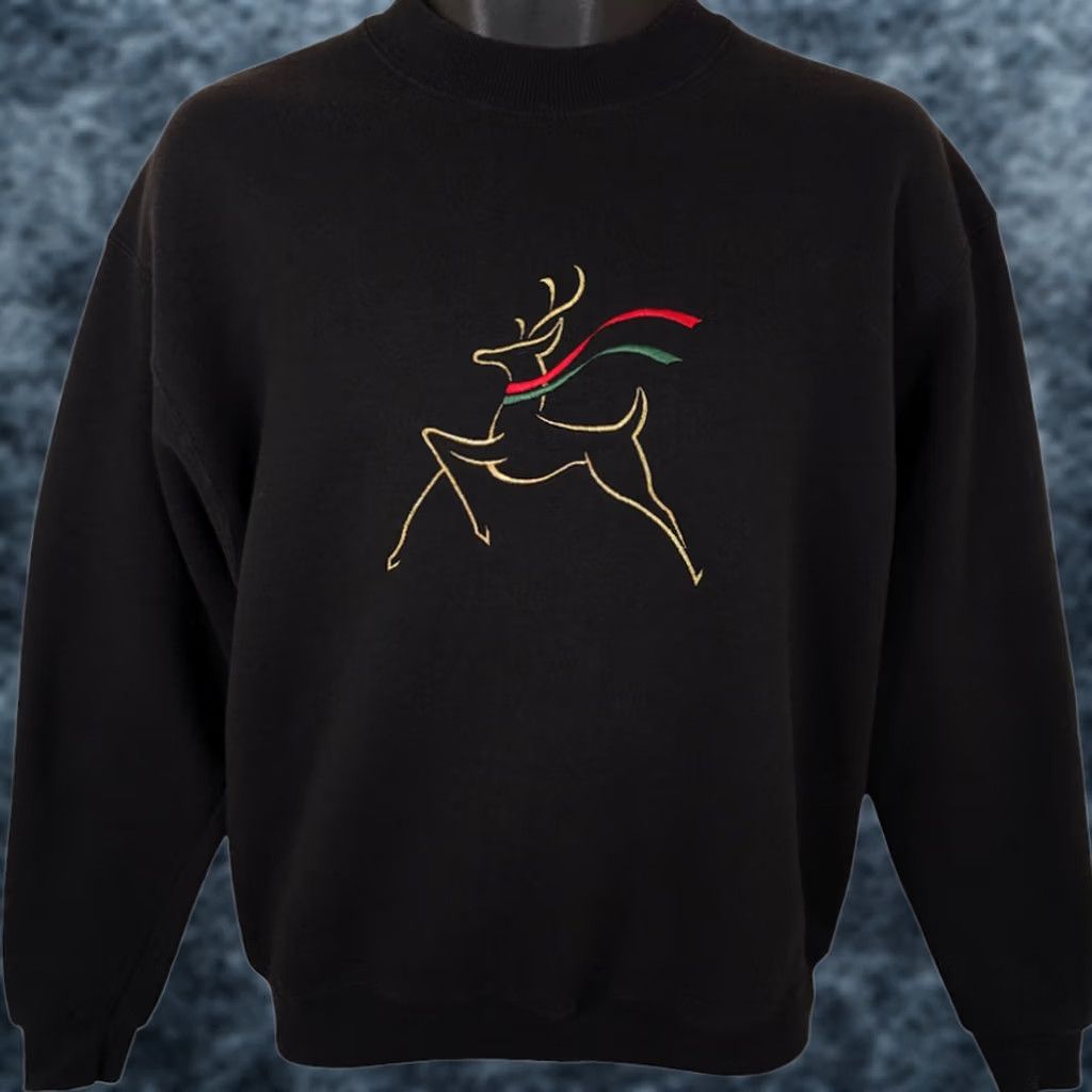 Vintage VINTAGE Oarsman Reindeer Christmas Sweatshirt Mens M Black 90s Crew Neck Pullover Sweatshirt Holiday 90s Christmas Made In USA Mens Size US M / EU 48-50 / 2 - 1 Thumbnail