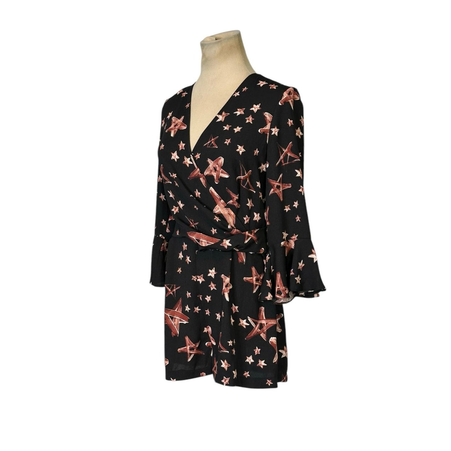 Topshop Topshop black brown stars print 3/4 sleeves romper size 4 Size 27" / US 4 / IT 40 - 10 Thumbnail