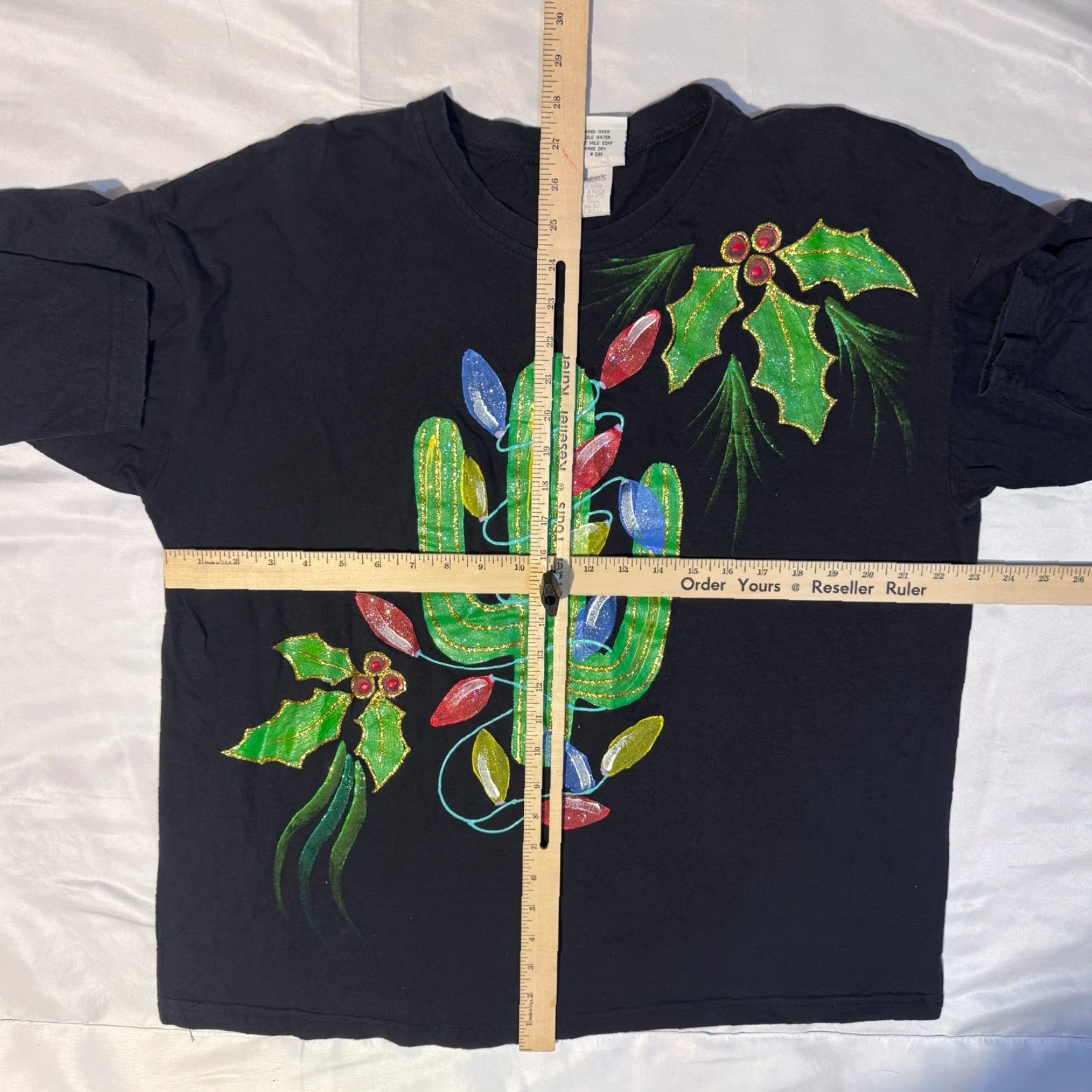Vintage VINTAGE Western 90s Christmas Cactus Tree Glitter Puff Print Tshirt -L Black Cotton Jersey Crew Neck Tshirt Women Regular 3/4 Sleeve Logo Glitter Fast Size L / US 10 / IT 46 - 4 Thumbnail