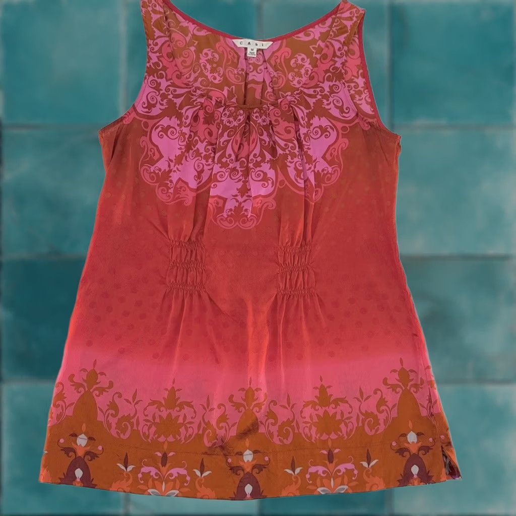 Vintage CAbi Top Womens M Red True Love Tank Sleeveless Floral Silk Pleated Preppy Size M / US 6-8 / IT 42-44 - 1 Thumbnail