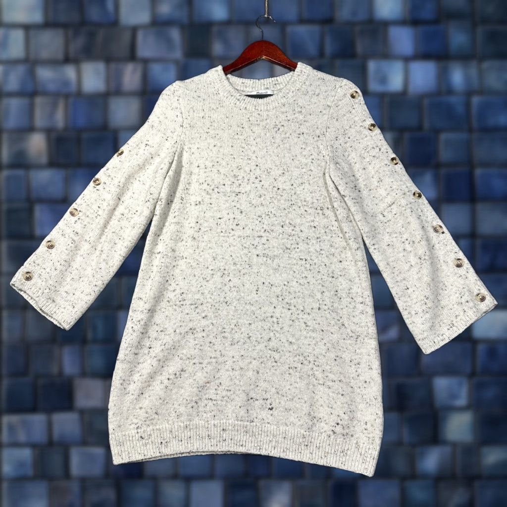 Madewell Madewell Button Sleeve Sweater Dress Knit Cream Speckled H3614 Large Beige Women Cardigan Dress Knit Size L / US 10 / IT 46 - 1 Thumbnail