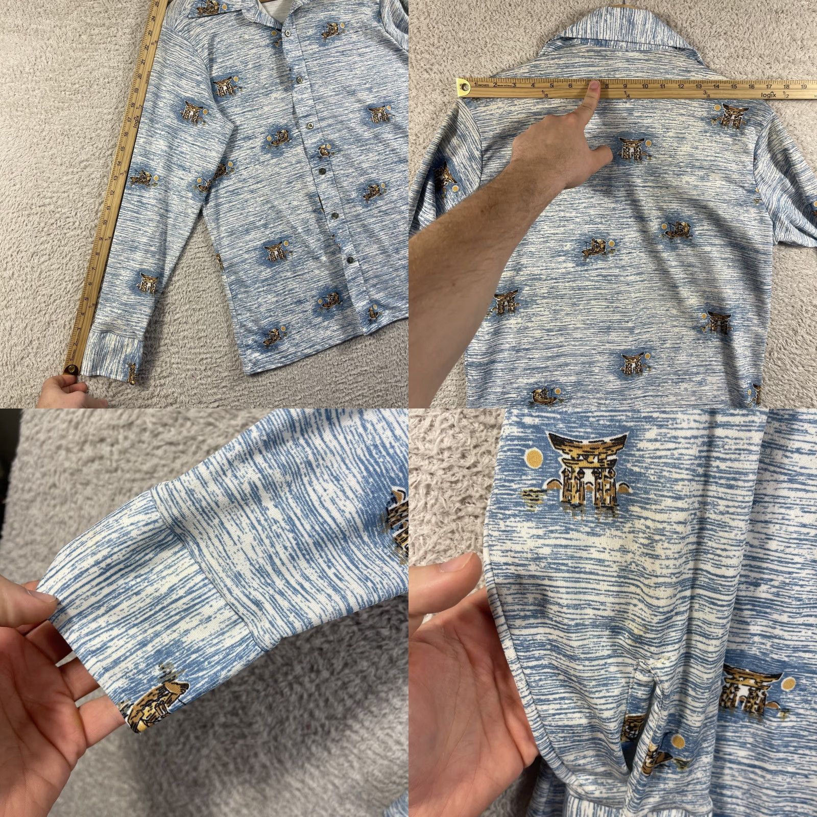 Vintage VINTAGE K Mart Disco Shirt Mens M Blue Abstract Print Dagger Collar 70s Button-Front Long Sleeve Size US M / EU 48-50 / 2 - 8 Thumbnail