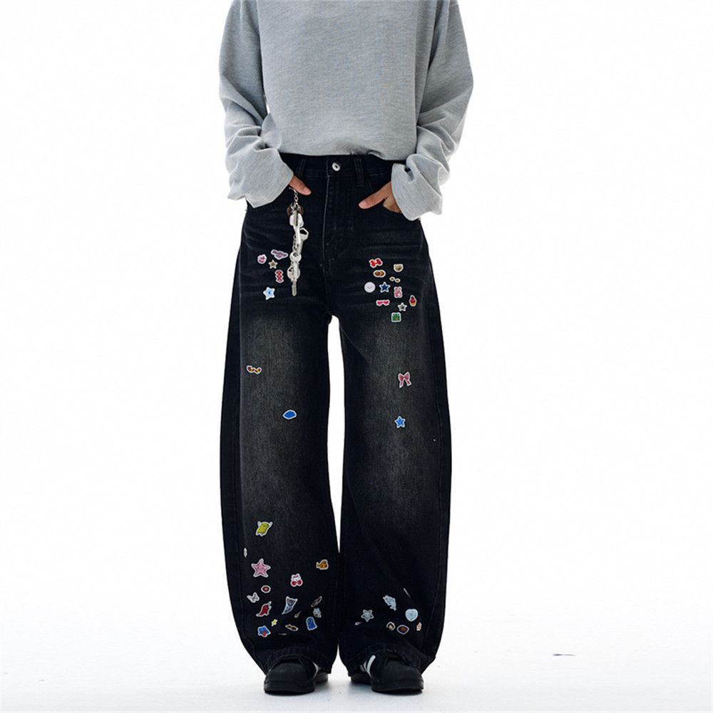 Vintage Men's hip-hop punk washed cartoon sticker machete jeans Size US 32 / EU 48 - 1 Thumbnail