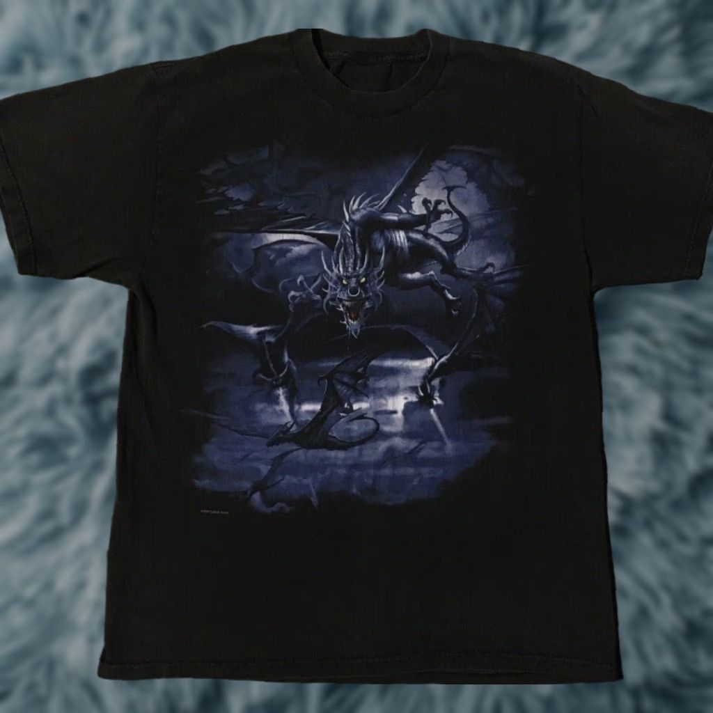 Vintage Vtg Liquid Blue Dragon Faded Shirt L Grunge Skate Emo Goth Flames Fire Jnco Y2K Size US L / EU 52-54 / 3 - 1 Thumbnail