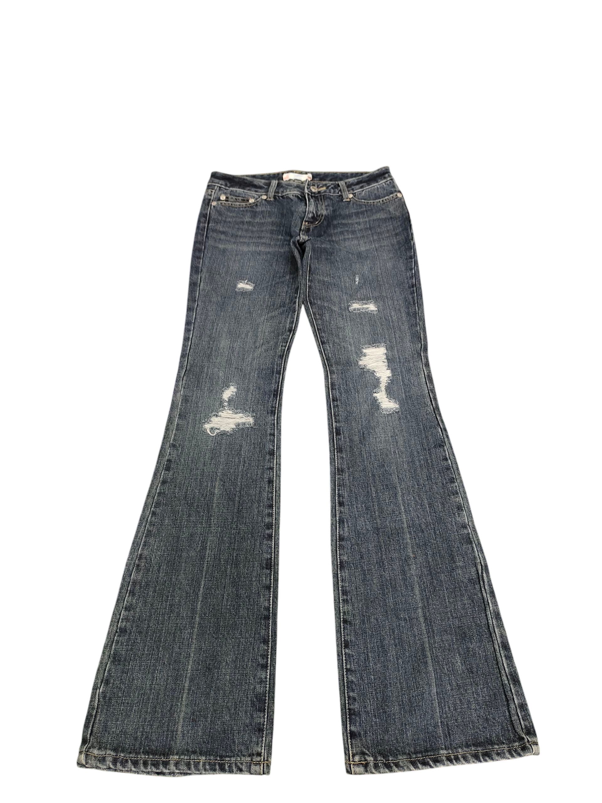If Six Was Nine Flare Jeans Dejavu Distress Denim Bootcut Low Rise Size US 28 / EU 44 - 2 Thumbnail