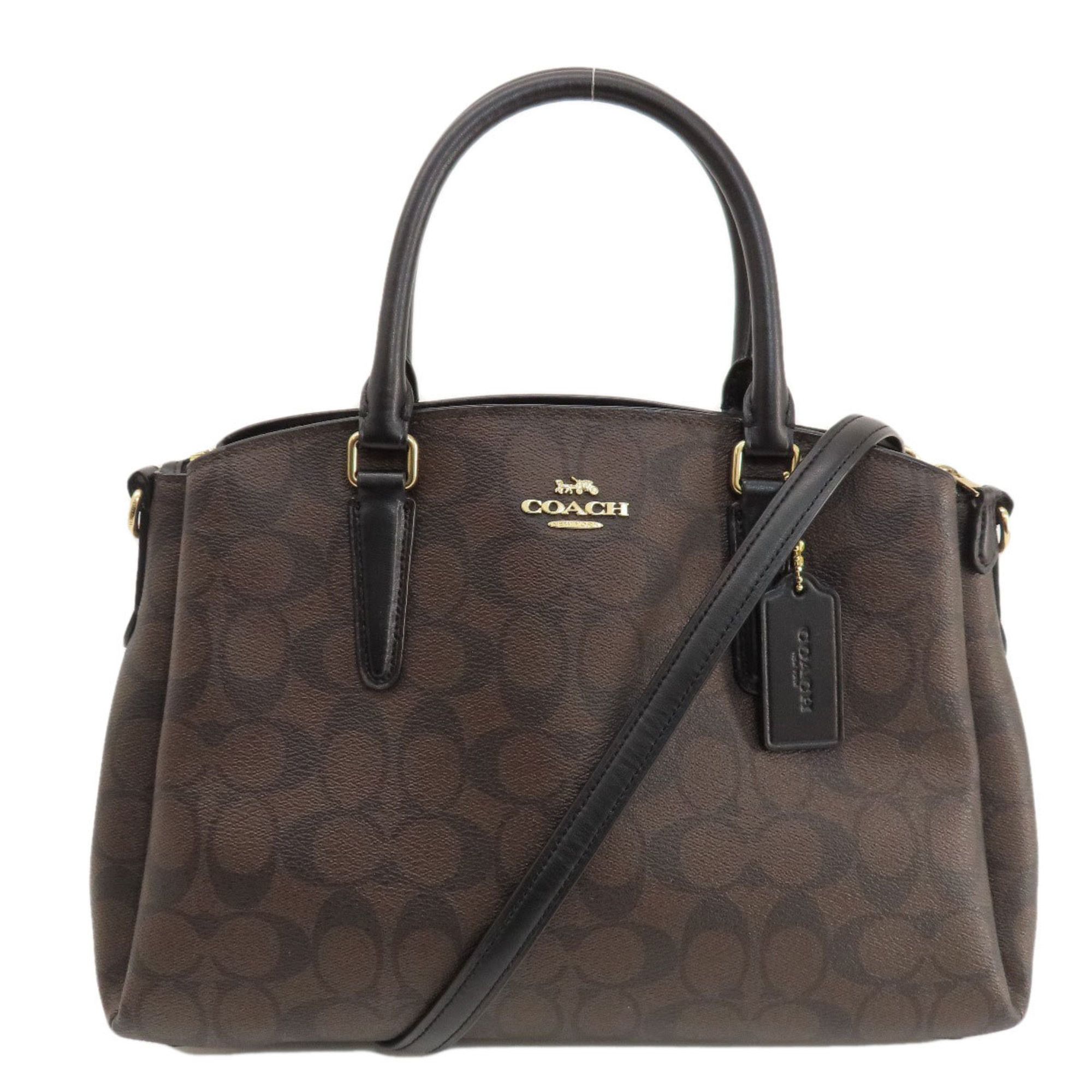 image of Coach F29683 Signature Handbag Pvc/leather Women's Coach in Black