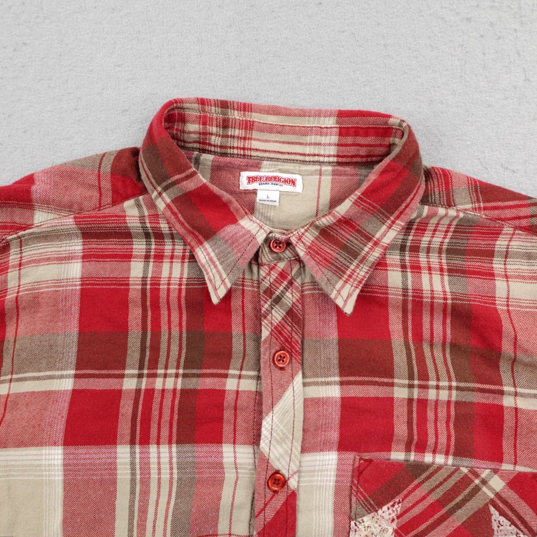 True Religion True Religion Shirt Mens Large Red Beige Plaid Flannel Button Up Long Sleeve Size US L / EU 52-54 / 3 - 2 Thumbnail
