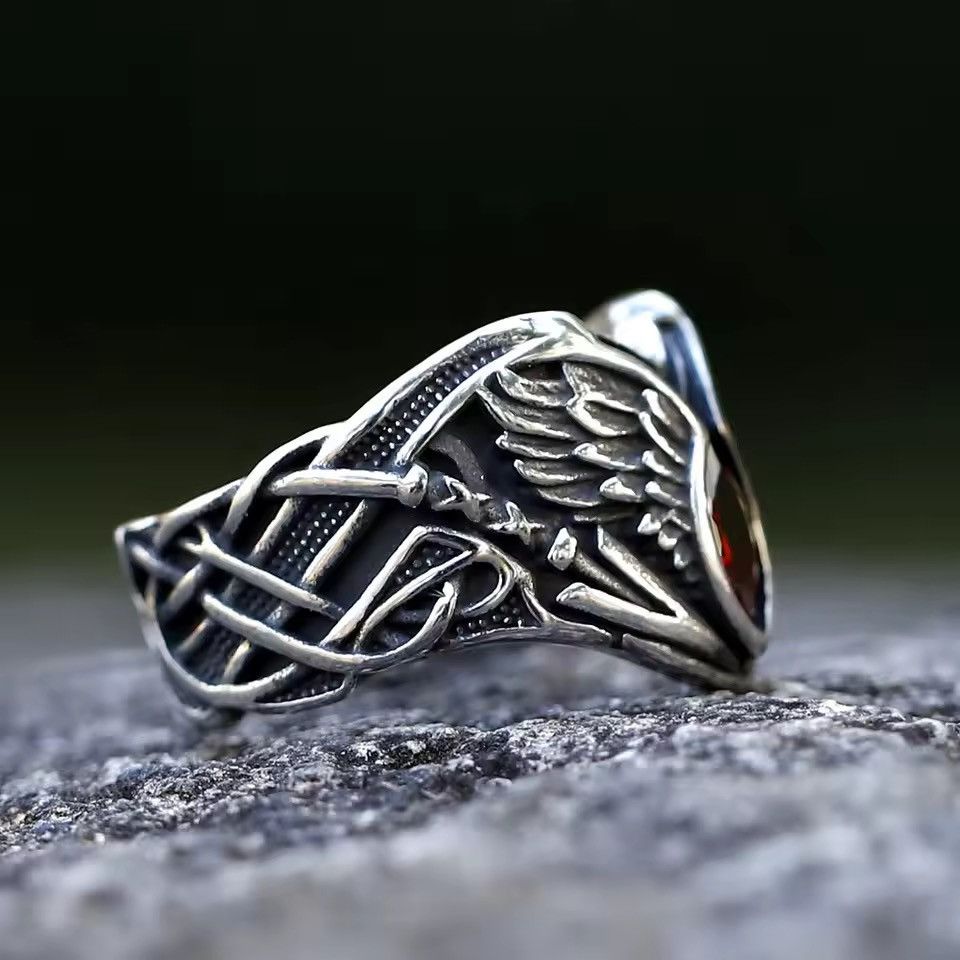 Jewelry Eagle Wings With Red Zircon Stones Ring Size ONE SIZE - 2 Thumbnail