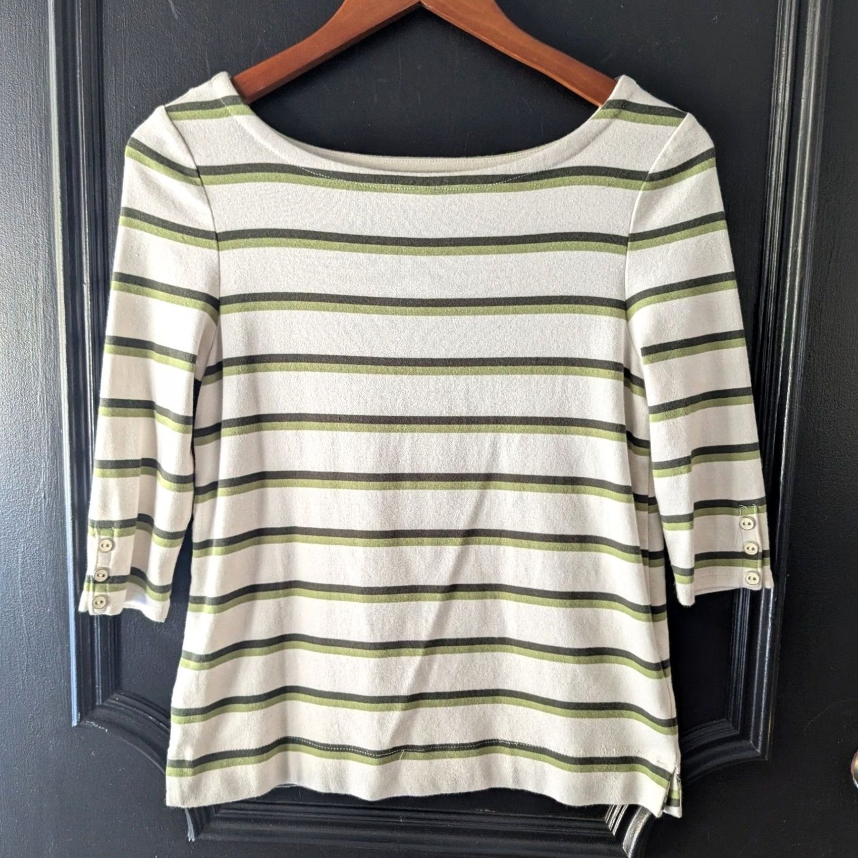 Buttero Tabitha Webb Striped Boat Neck 3/4 Sleeve Top Green White Women's S Top Size S / US 4 / IT 40 - 2 Thumbnail