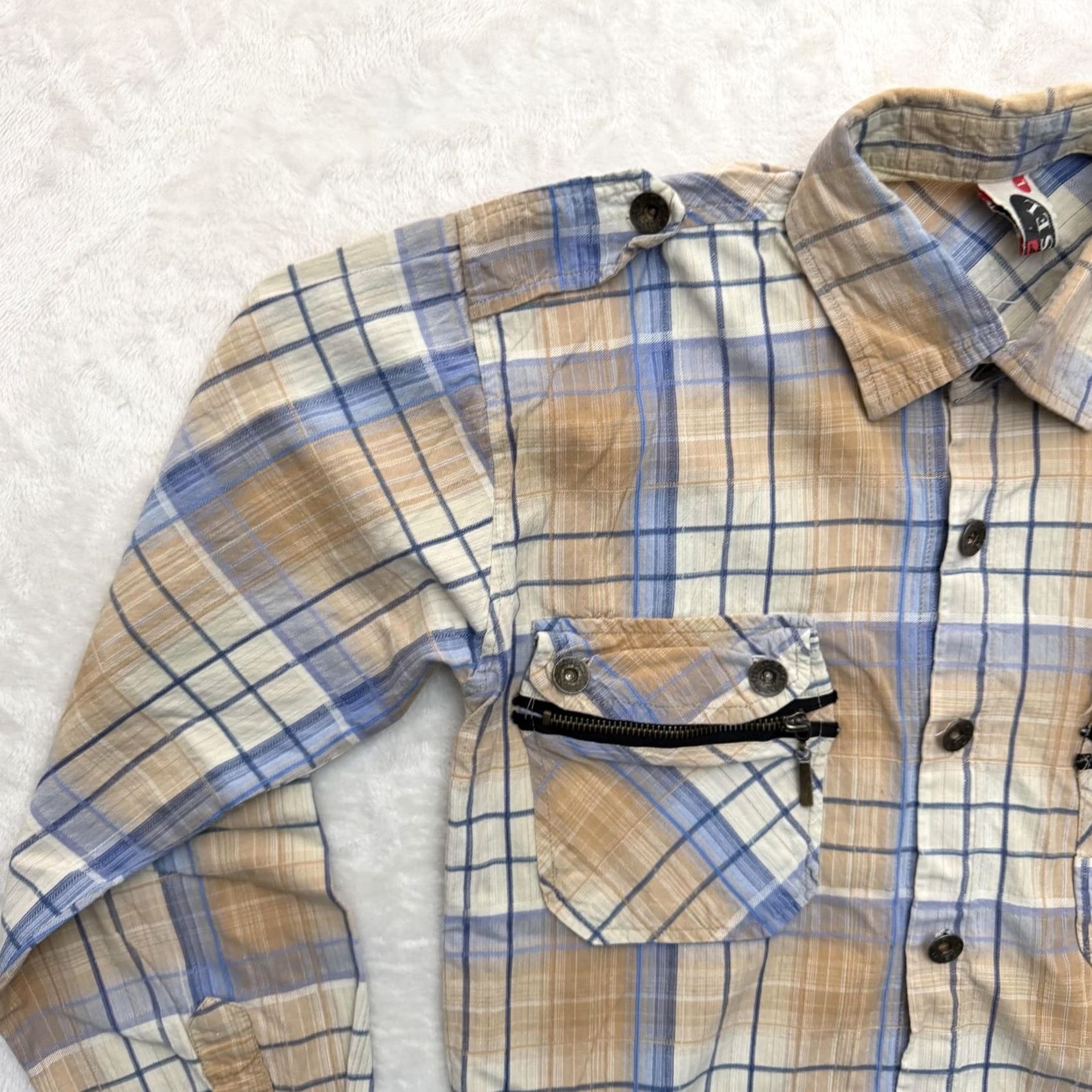 Diesel Diesel Shirt Womens Small Beige Blue Plaid Button-Up Pocket Zipper Attitude Graphic Denim Vintage: No Size S / US 4 / IT 40 - 5 Thumbnail
