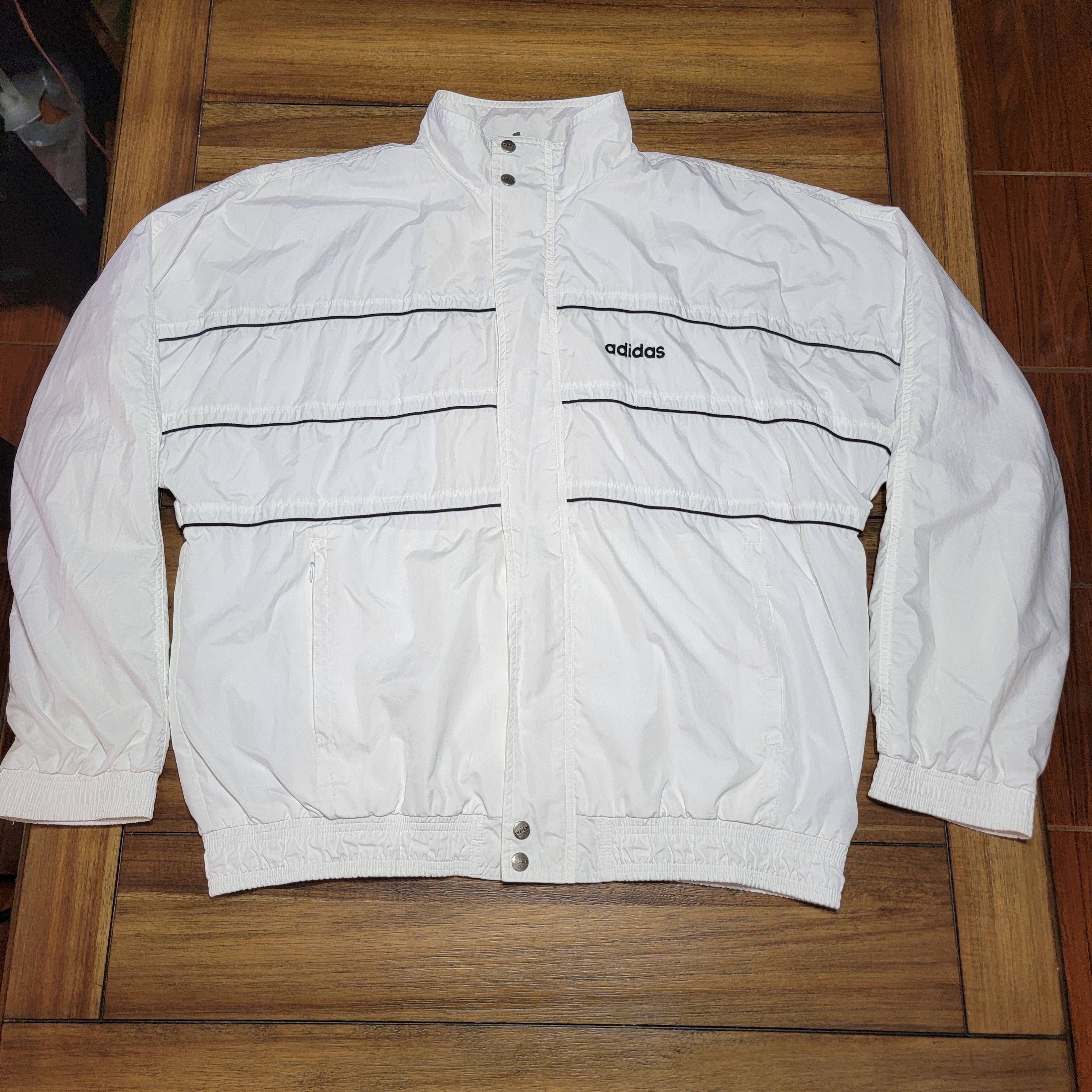Adidas Adidas White Parachute Style Zip Jacket - Size Large Size L / US 10 / IT 46 - 1 Thumbnail