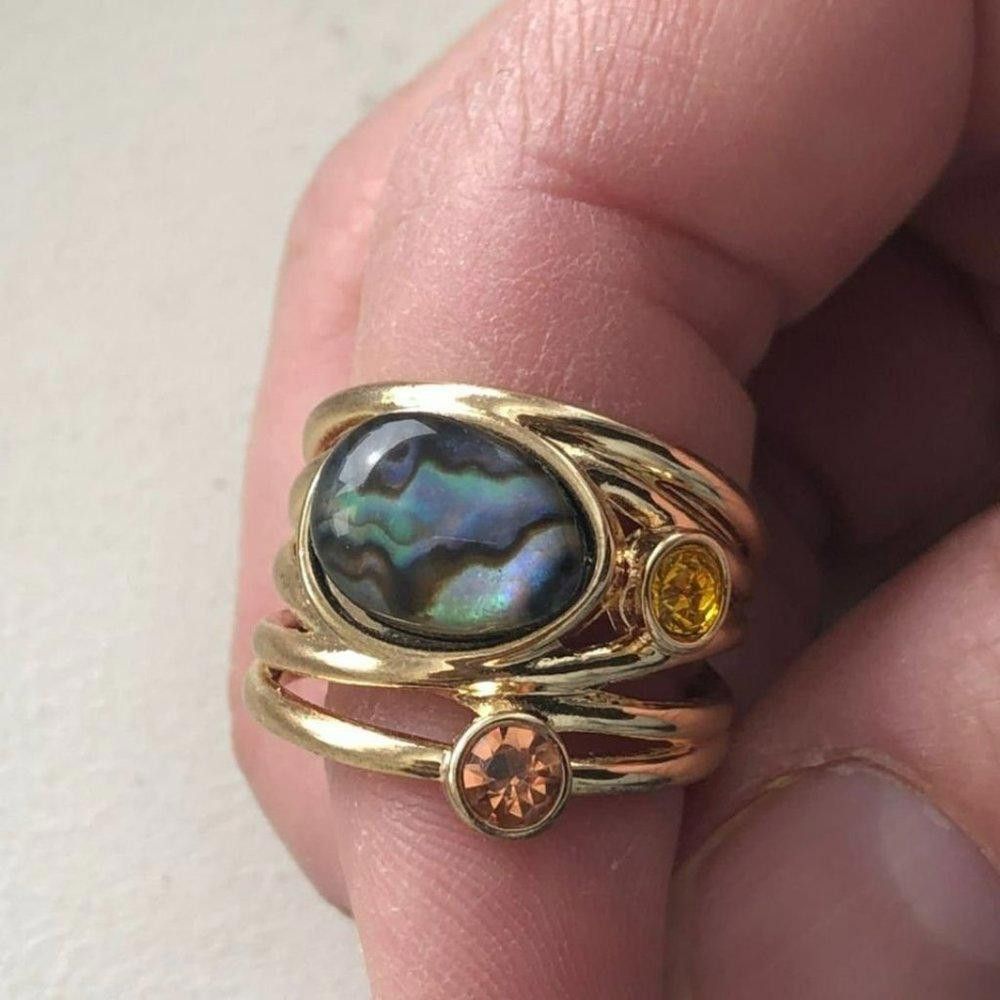 Designer Retro Moonstone Mosaic Gold Bohemian Ring - Size 6 Size ONE SIZE - 1 Thumbnail