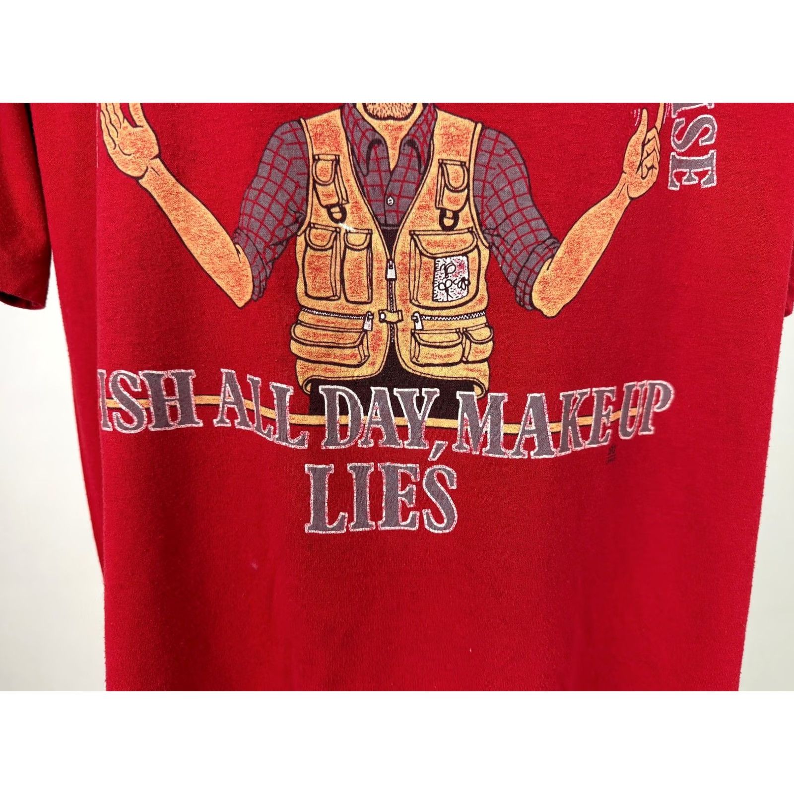 Jerzees VINTAGE Jerzees Fishing Shirt Men XL Red 80s Retro Dad Funny Gift Outdoors USA T-Shirt Short Sleeve Crew Neck Cotton Polyester Jersey Size US XL / EU 56 / 4 - 7 Thumbnail