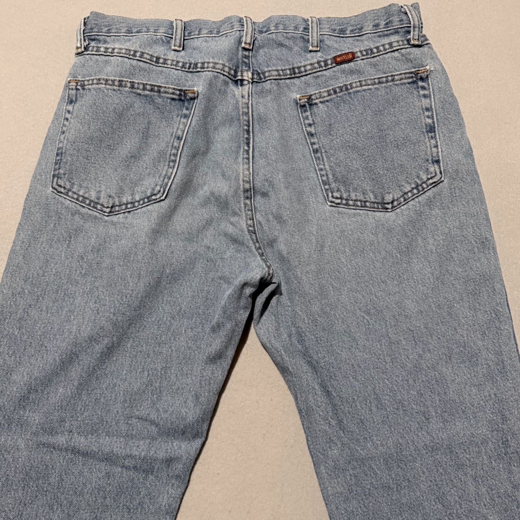 Denime Rustler Jeans Men Denim Light Wash 5-Pocket Pockets Regular Straight Zip Fly 36x30 Blue Jeans Size US 36 / EU 52 - 4 Thumbnail