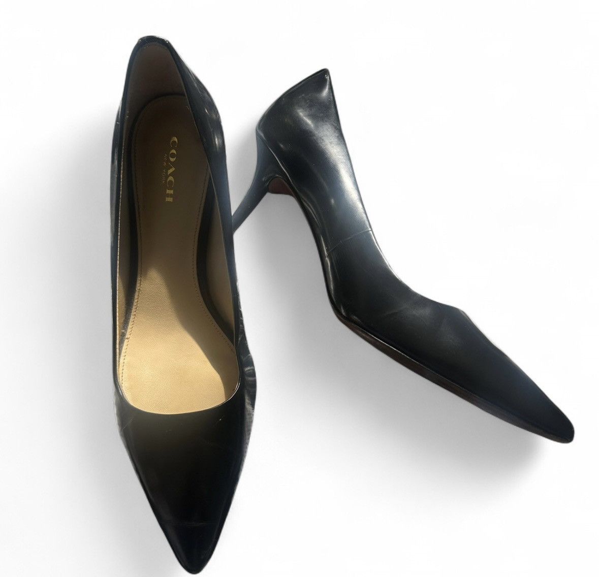 Coach Coach Black Leather Size 8.5 Kitten Heel Pointed Toe Pumps Size US 8.5 / IT 38.5 - 1 Thumbnail