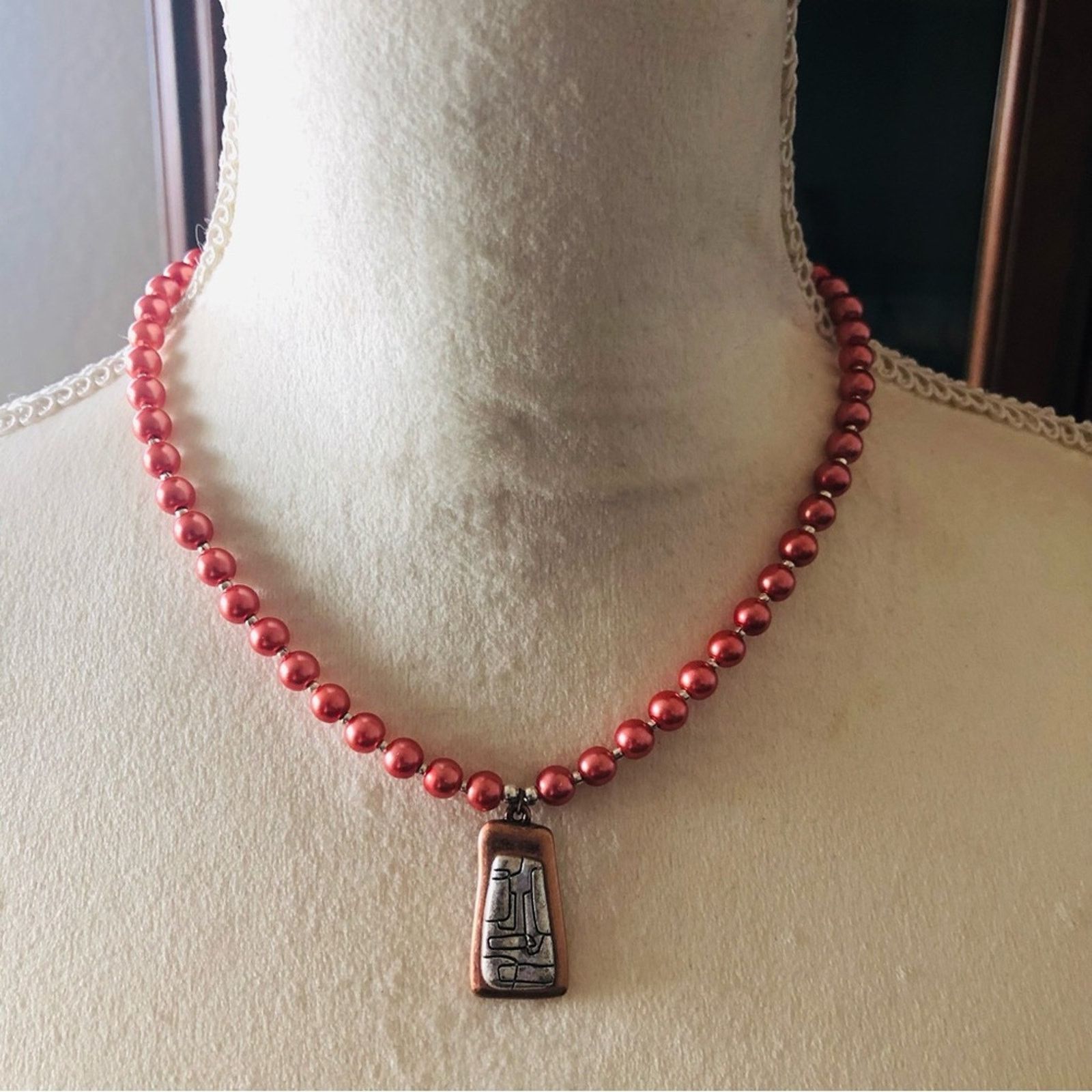 Handmade Handcrafted repurpose petroglyph style Pearl necklace Size ONE SIZE - 3 Thumbnail