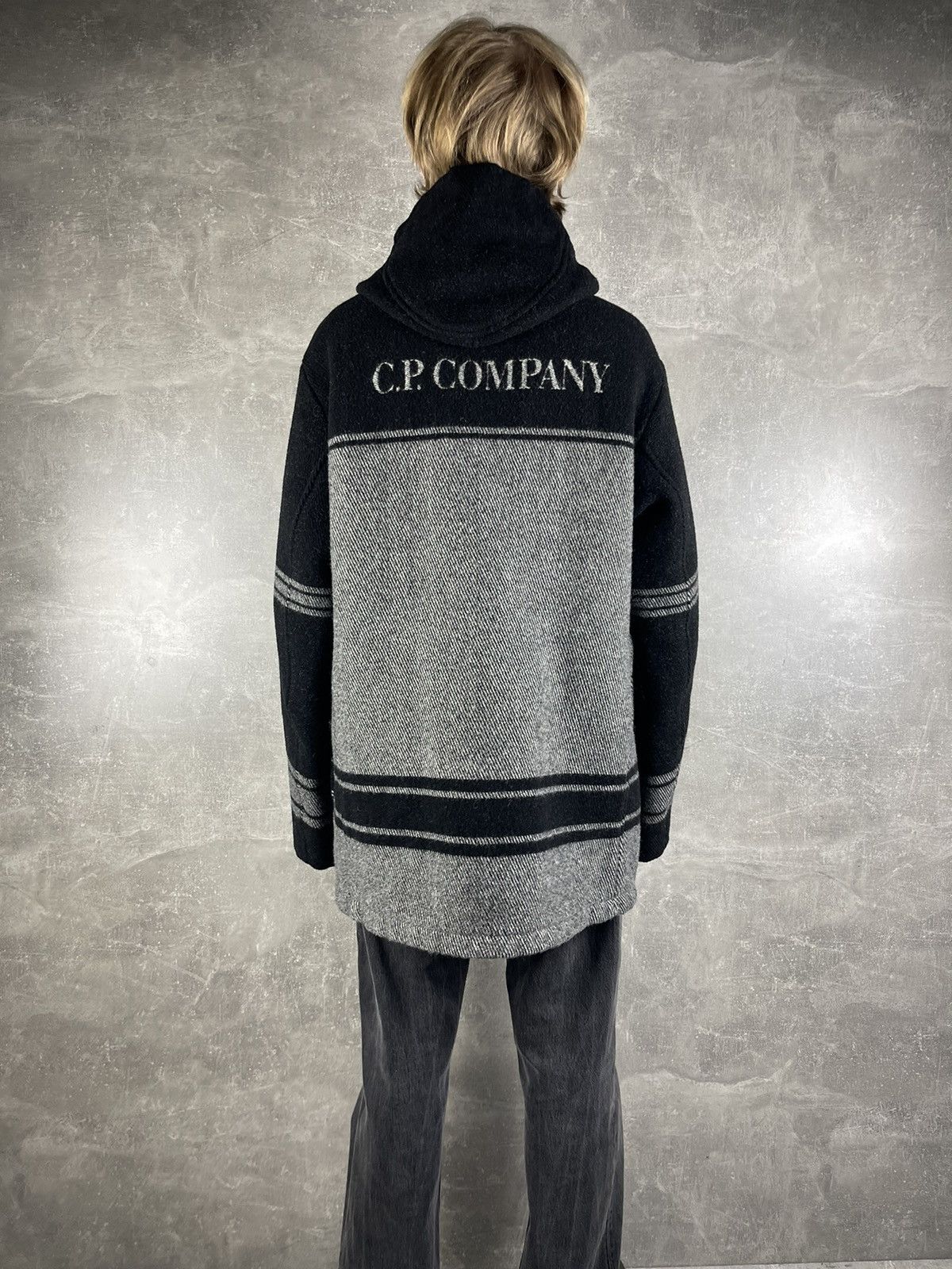 C.P. Company C.P. Company Wool C.P. Duffel Hooded Coat Black Grey Stripe Size US L / EU 52-54 / 3 - 2 Thumbnail