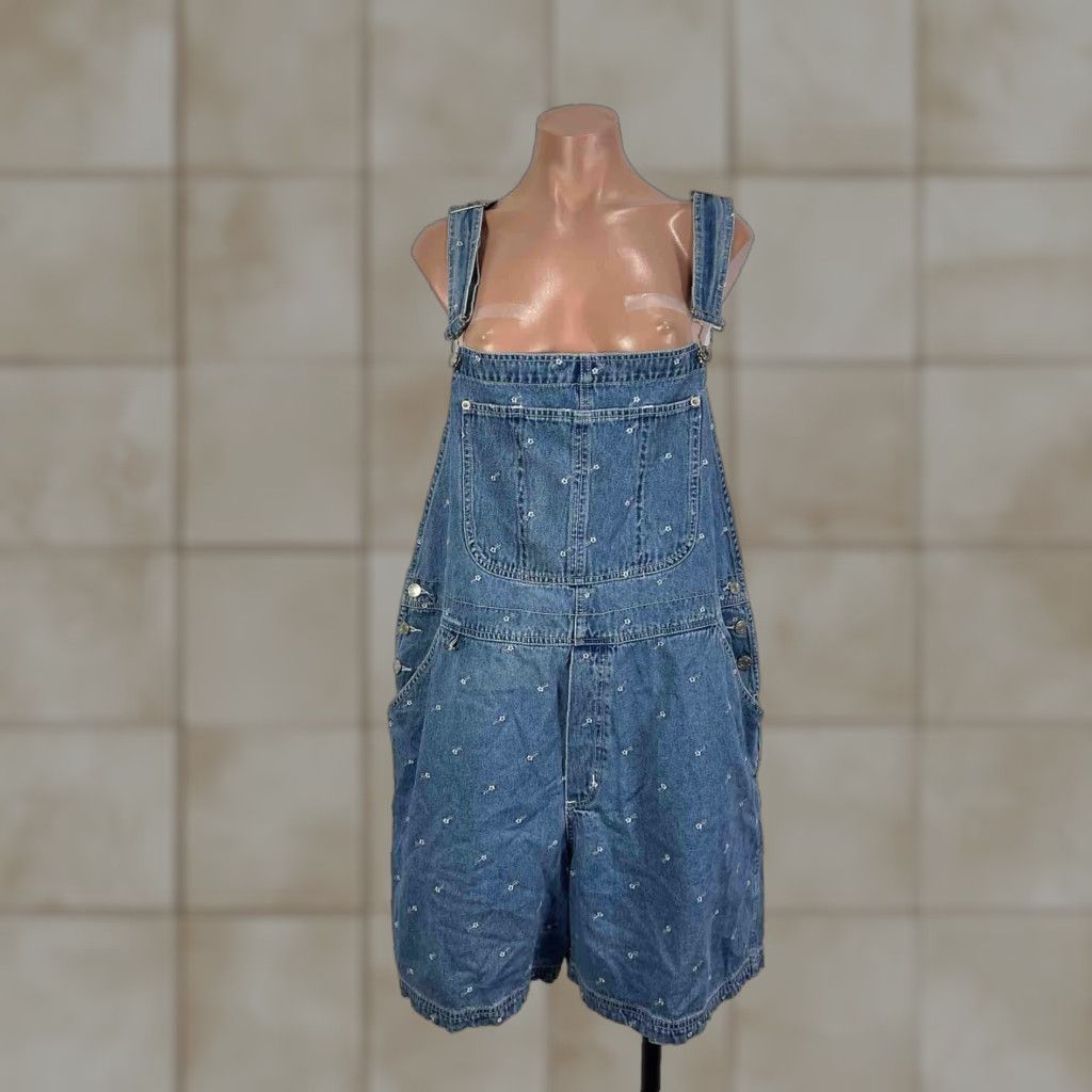 VINTAGE Adriana Sport Plus Size Denim Overalls Sleeveless Floral