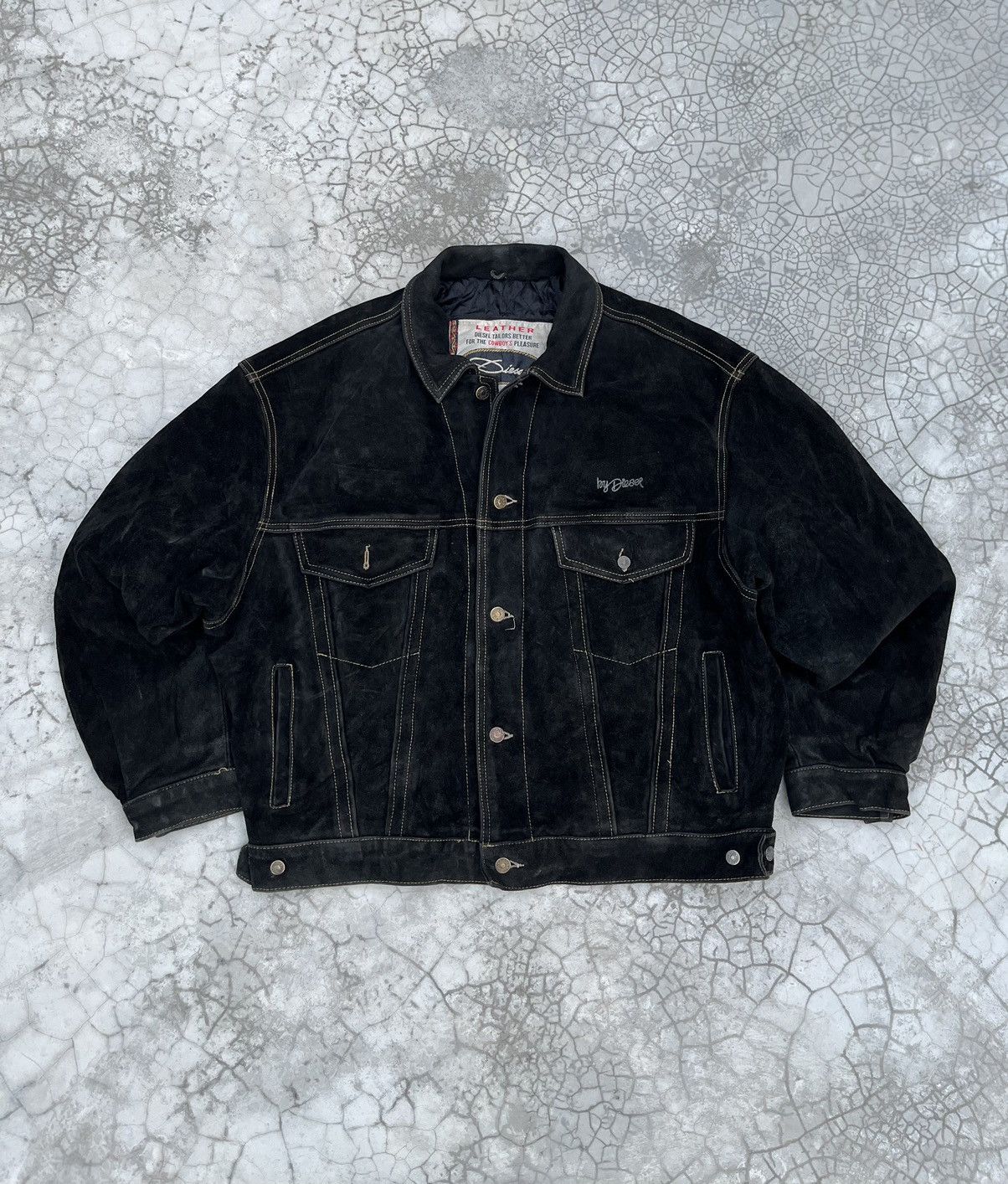 90s VINTAGE DIESEL WESTERN TRUCKER LEATHER SUEDE