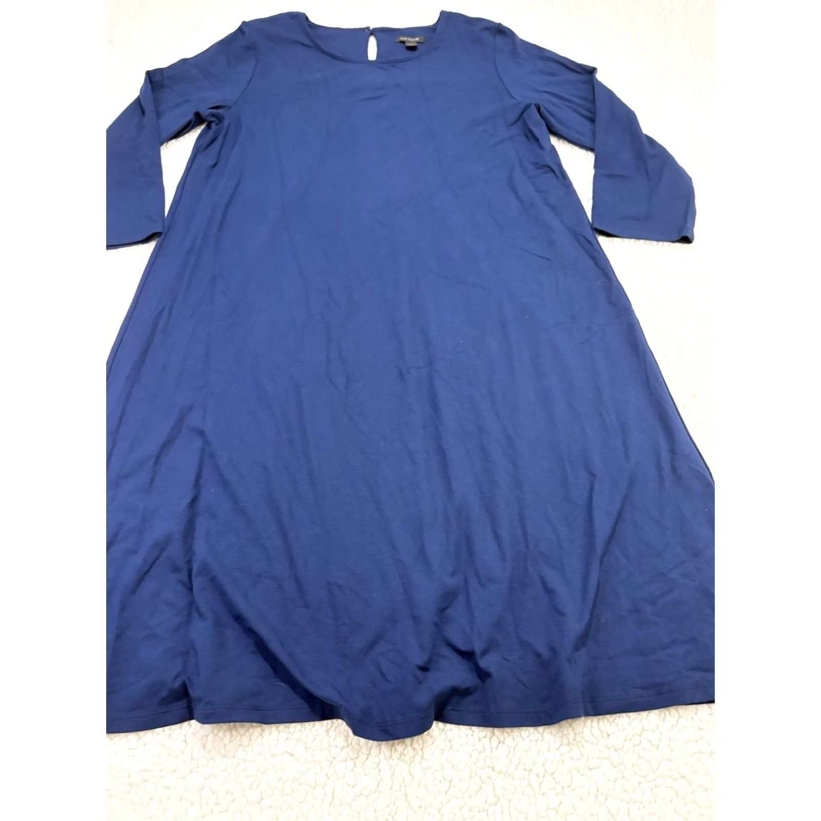 J. Jill J.Jill Dress Shift Knit Navy 3/4 Sleeve Round Neck Knee Length S Stretch Back Pleat Rayon Spandex Size S / US 4 / IT 40 - 2 Thumbnail