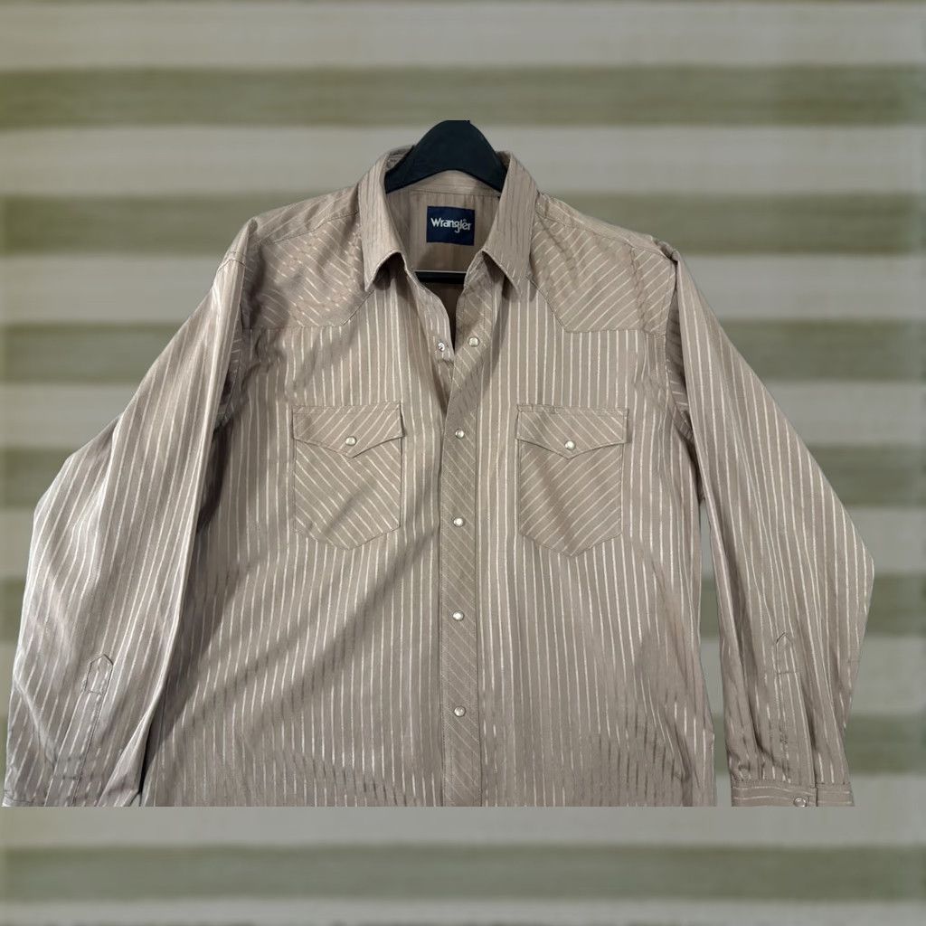 Wrangler VINTAGE Wrangler Western Shirt Mens L Brown Dobby Striped Pearl Snap Front Flap Pocket Long Sleeve Mens Size US L / EU 52-54 / 3 - 1 Thumbnail