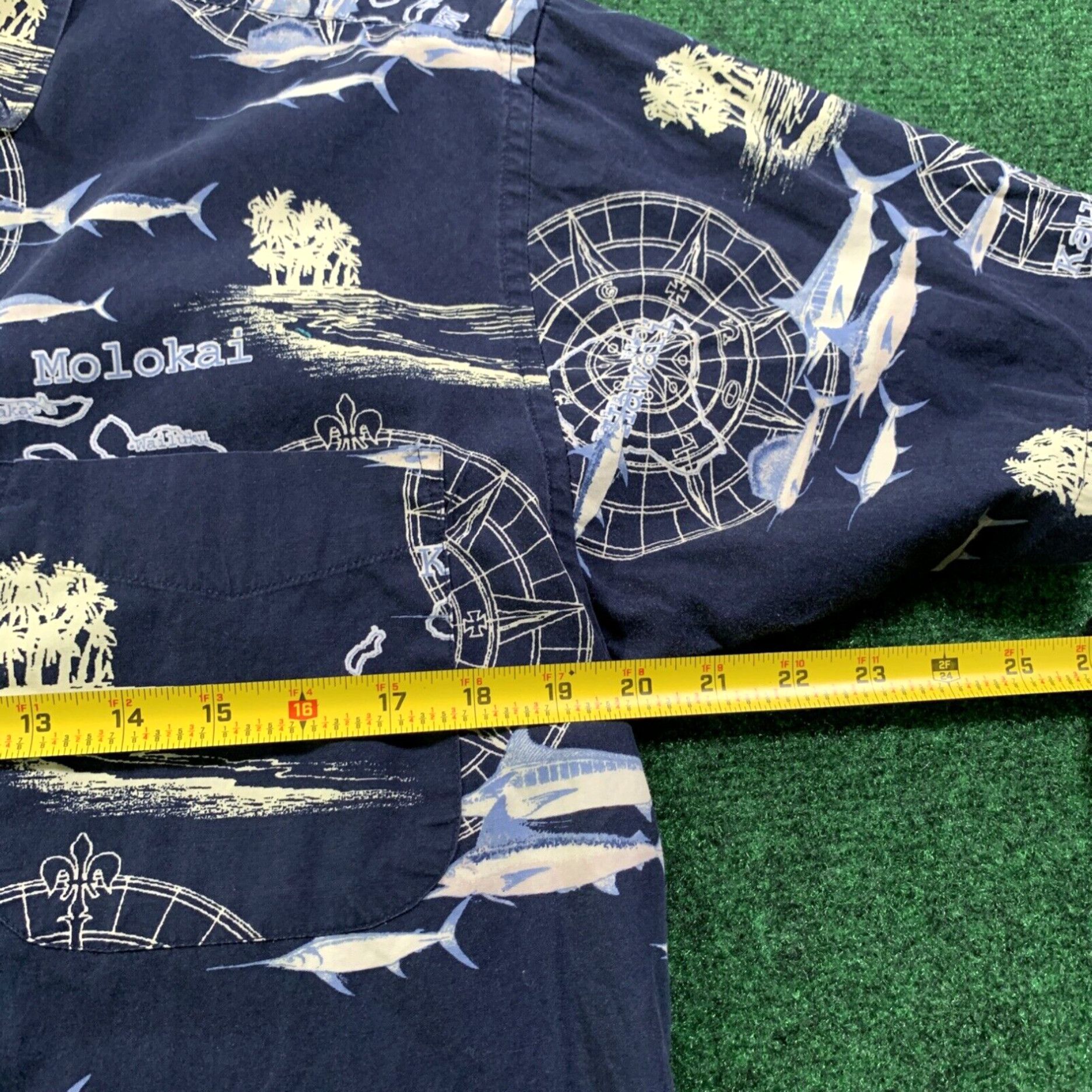 Vintage Puritan Mens Hawaiian Shirt Size M Navy Blue Marlin Sea Map Compass Size US M / EU 48-50 / 2 - 7 Thumbnail