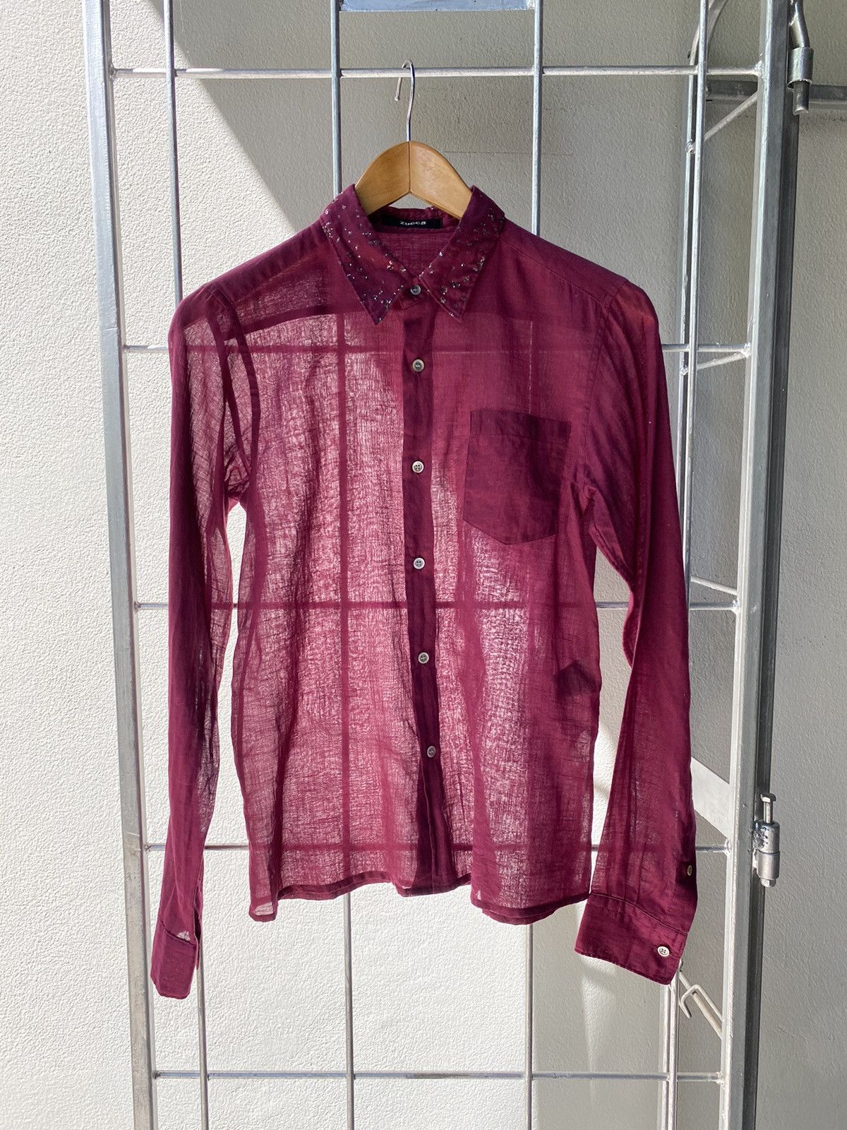 Zucca ZUCCA Deep Red Sheer Shirt with Sparkling Collar Size S / US 4 / IT 40 - 16 Thumbnail
