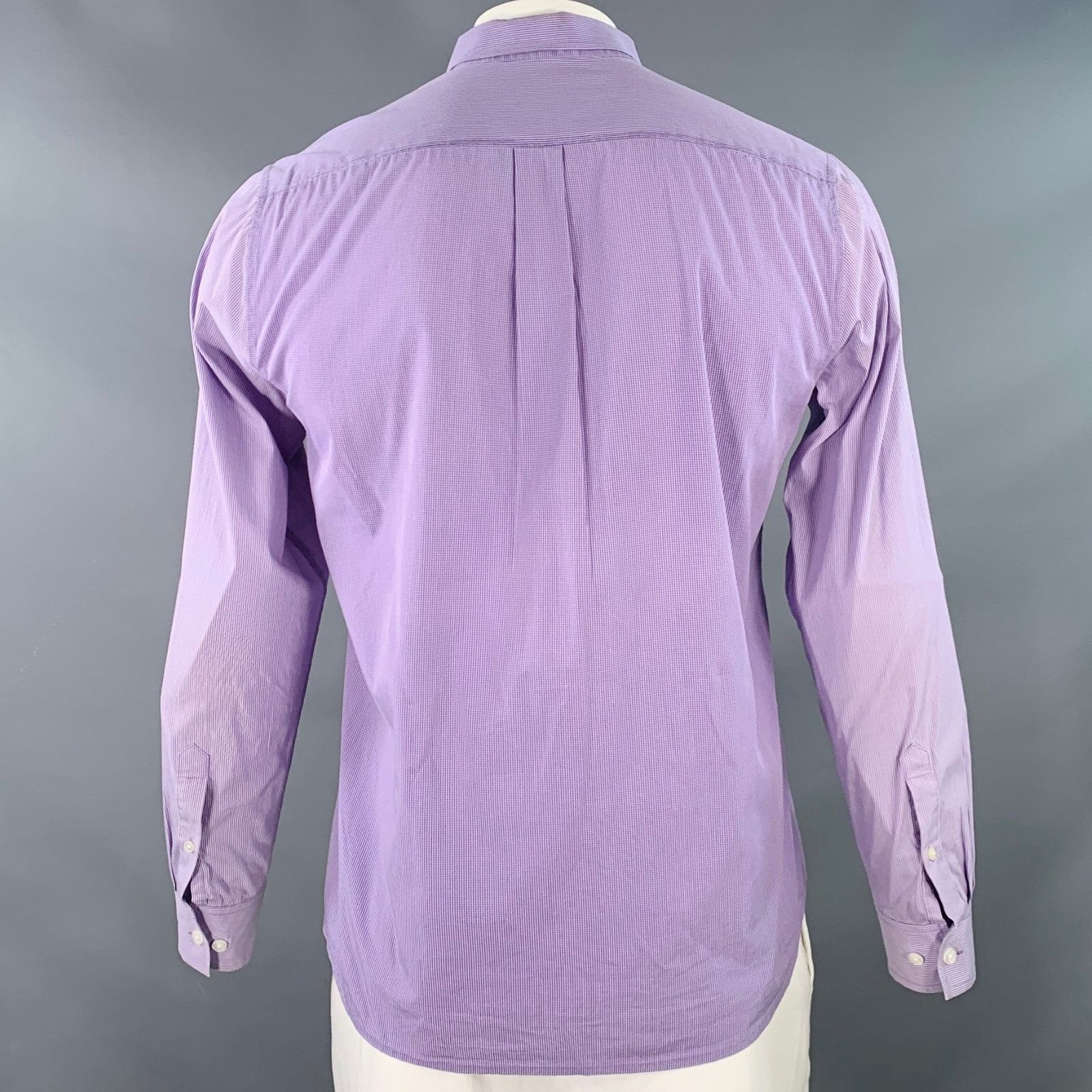 Elie Tahari White Lavender Stripe Checkered Cotton One Pocket Shirt Size US XL / EU 56 / 4 - 3 Thumbnail