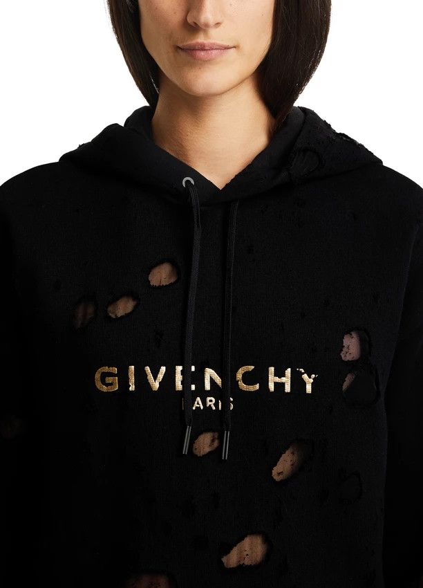 Givenchy Black and Gold Destroyed Blurred Logo Hoodie Size S / US 4 / IT 40 - 3 Thumbnail