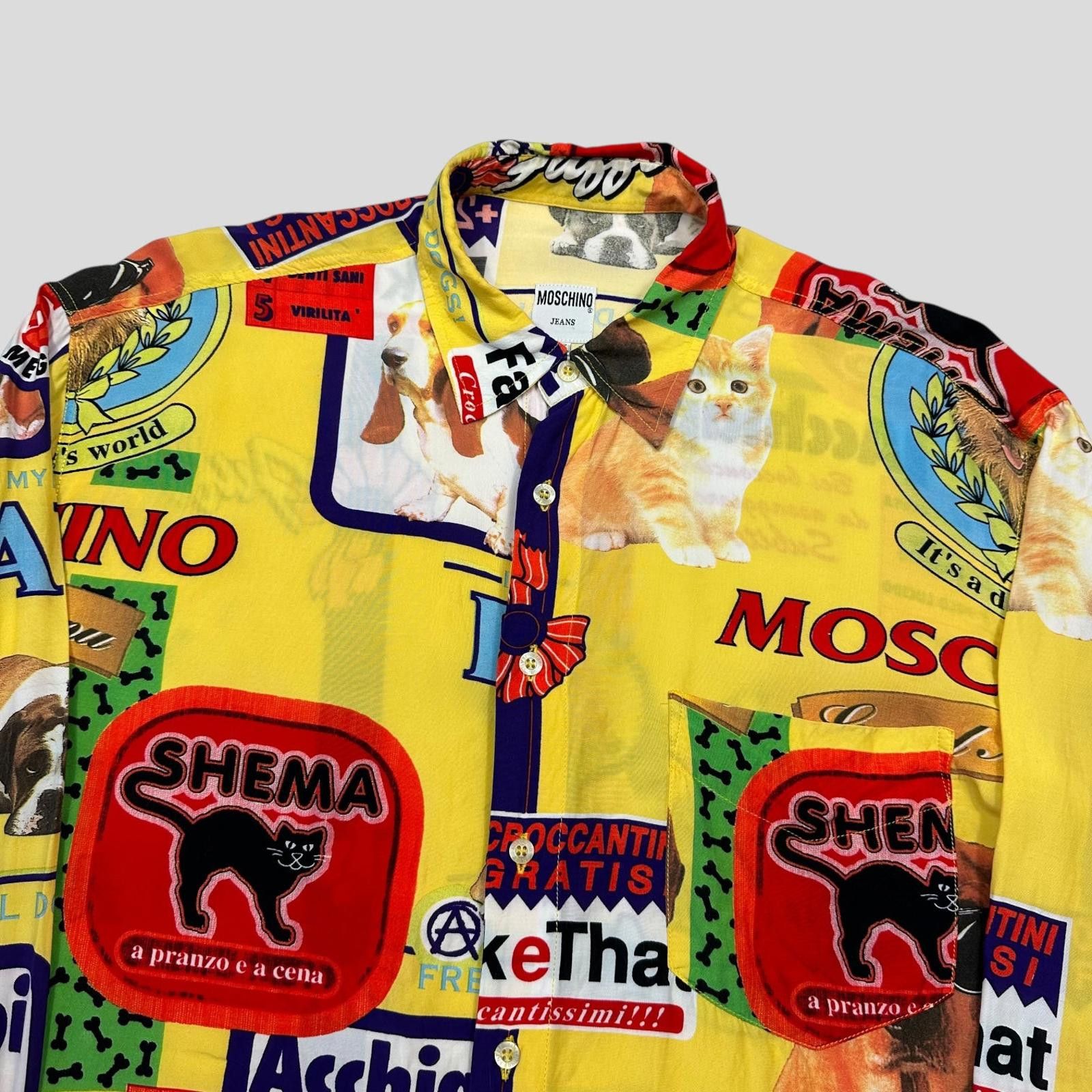 Moschino Moschino Jeans 1997 Yellow Cats and Dogs Shirt - L/XL Size US L / EU 52-54 / 3 - 2 Thumbnail