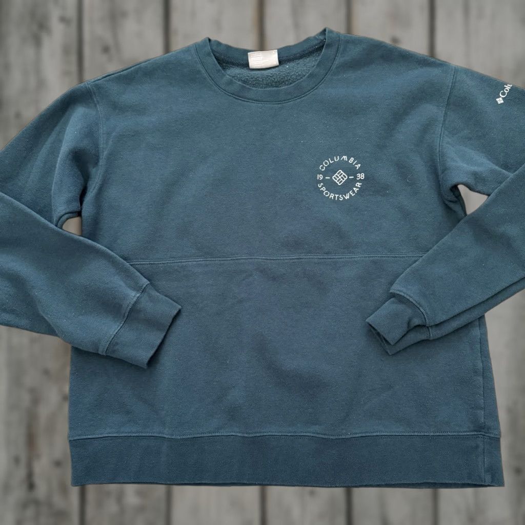 Vintage Columbia Sweatshirt Women Medium Boxy Fleece Crop Teal Blue Crew Neck Pullover Logo Athletic Outdoor Sports Casual Size M / US 6-8 / IT 42-44 - 1 Thumbnail