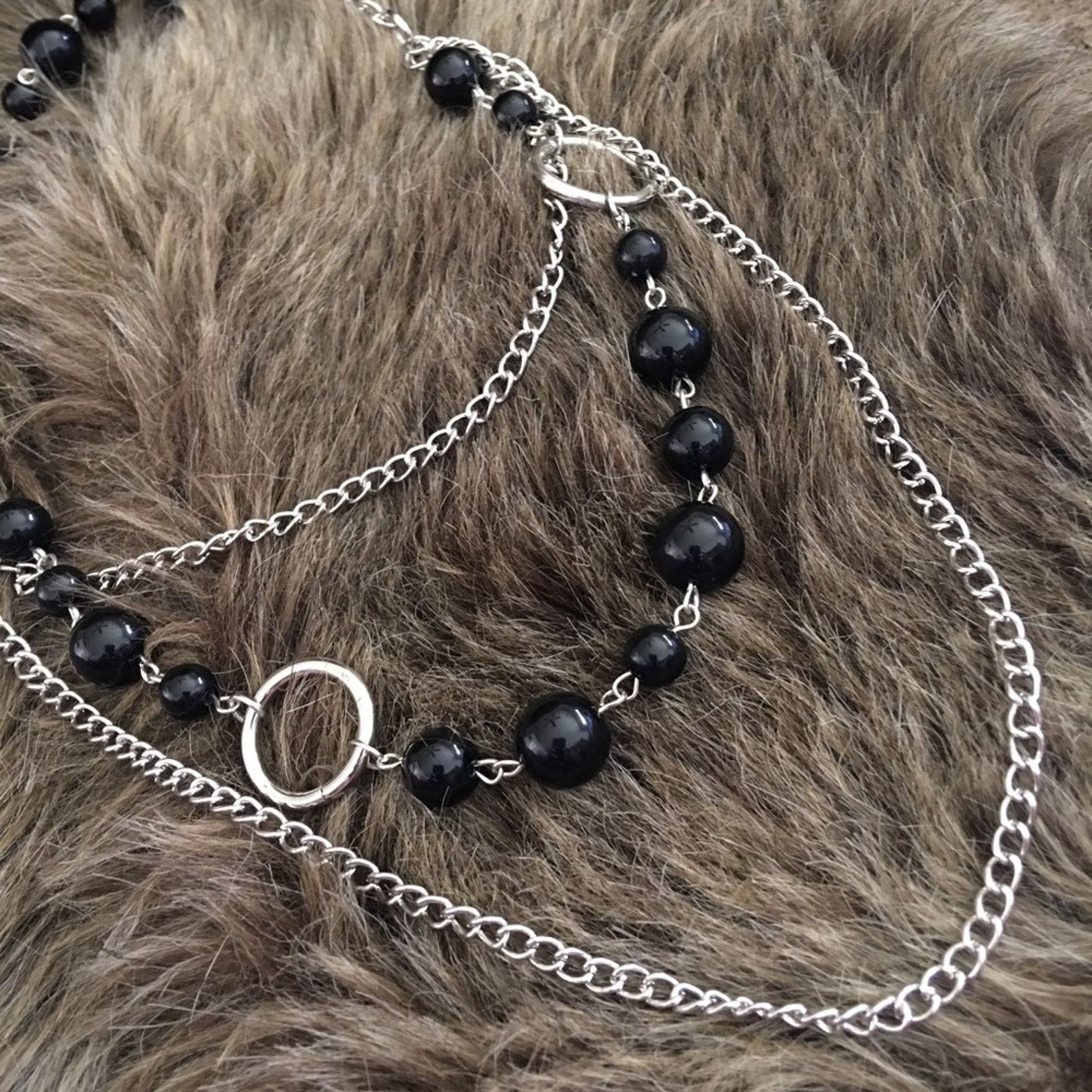 Jewelry Black pearl beads on long layered silver chain Size ONE SIZE - 6 Thumbnail