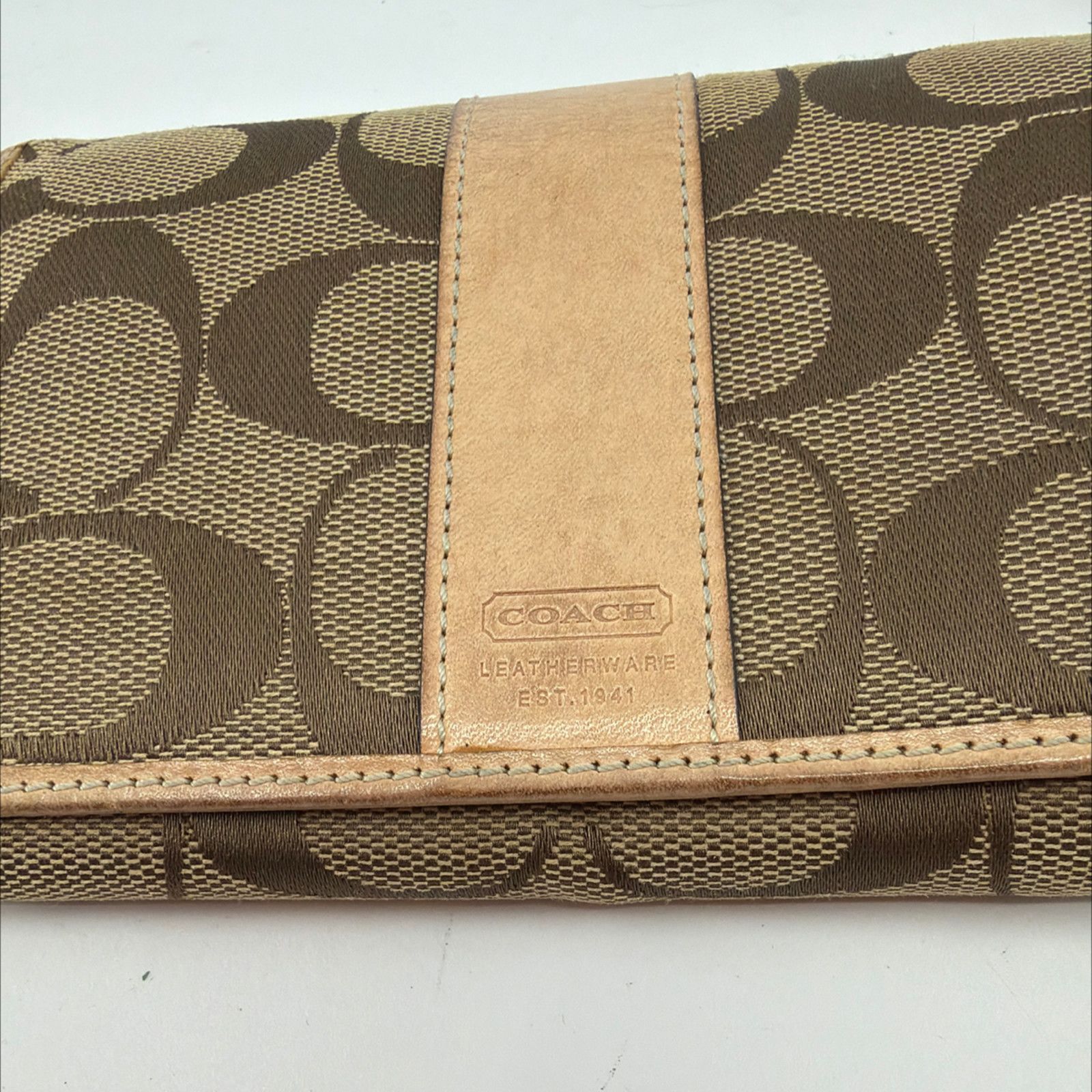 Coach Coach Signature C Flap BrownTan Coated Canvas Leather Wallet Size ONE SIZE - 2 Thumbnail