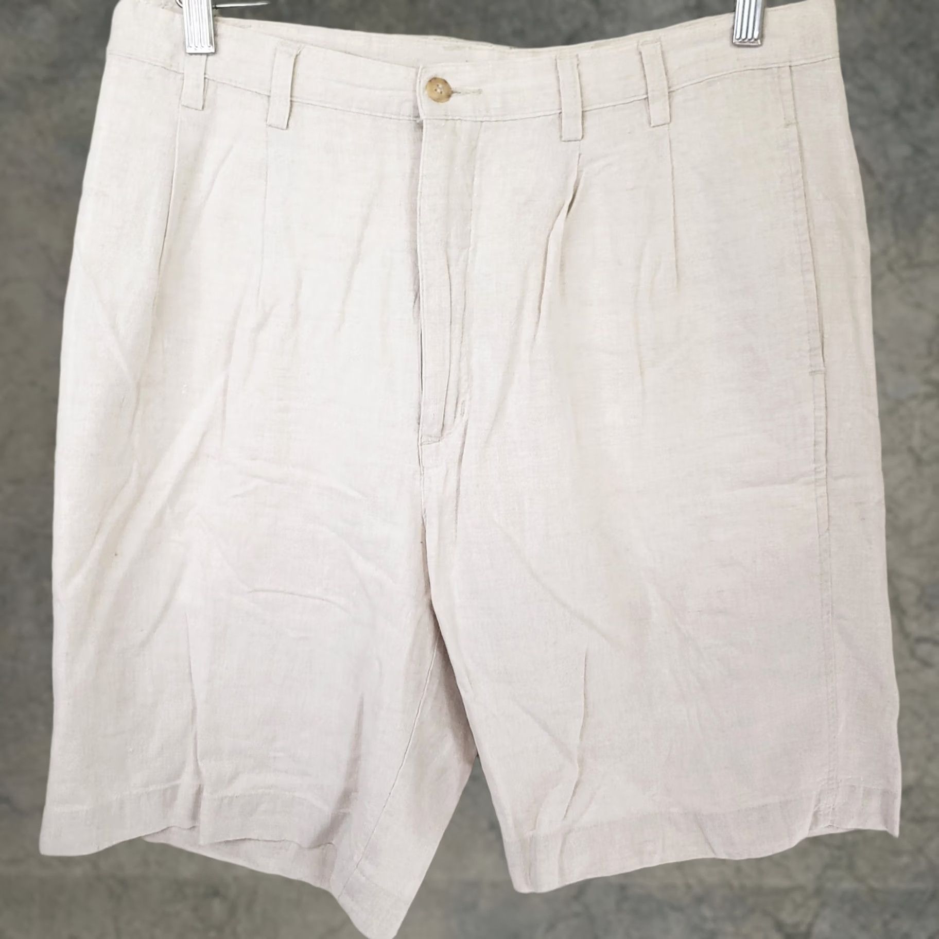 Vintage Britches Linen Blend Shorts Men's 34x7 Beige Pleated Front Flat Front Zip Casual Travel Beach Chino Breathable Lightweight Reg Size US 34 / EU 50 - 1 Thumbnail