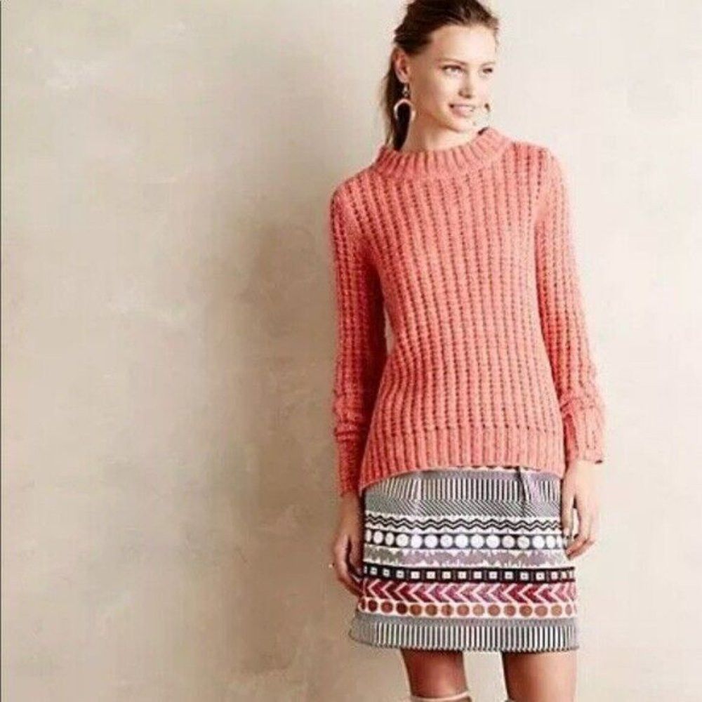 Anthropologie NWT New Anthropologie Field of Flowers Wool Blend Orange Sw Size S / US 4 / IT 40 - 1 Thumbnail