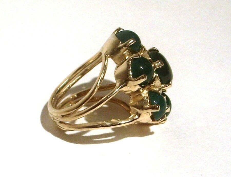 Designer 18ktGold Vermeil Silver Flower Cocktail Ring Green Cabochons Size ONE SIZE - 3 Thumbnail
