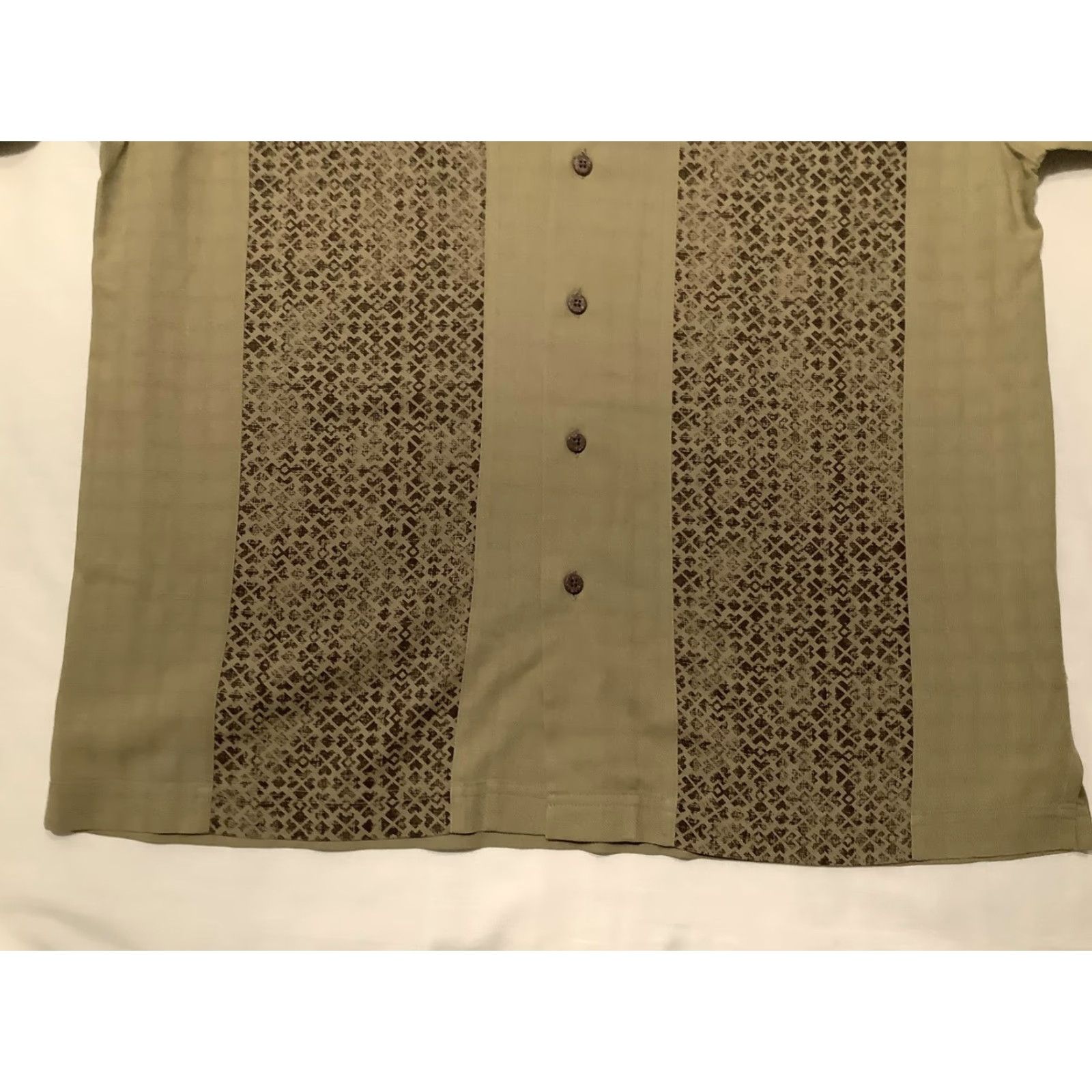 Haggar Haggar Shirt Mens M Beige Silk Geometric Panel Short Sleeve Button Front Size US M / EU 48-50 / 2 - 4 Thumbnail