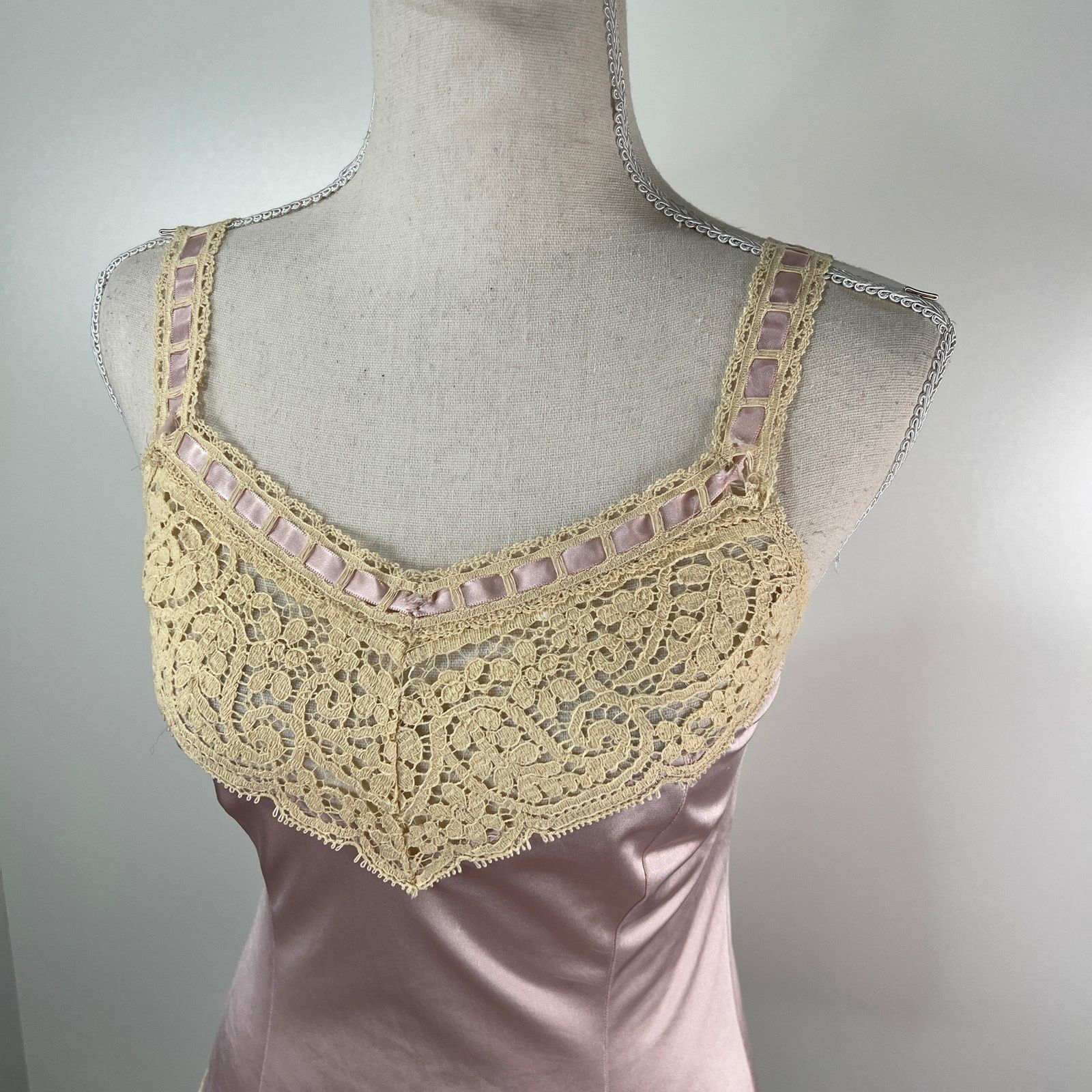 Vintage Vintage 70s Flair Satin Lace Camisole Lingerie Lace Trim Size S / US 4 / IT 40 - 5 Thumbnail