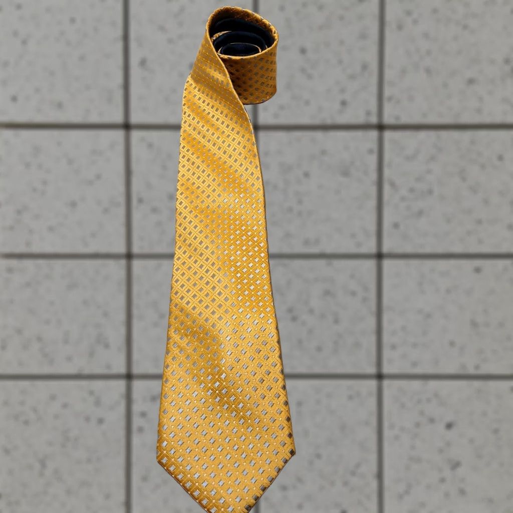 Tommy Hilfiger Tommy Hilfiger Tie Mens One Size Yellow Silk Necktie With Gray Diamond Pattern Size ONE SIZE - 1 Thumbnail