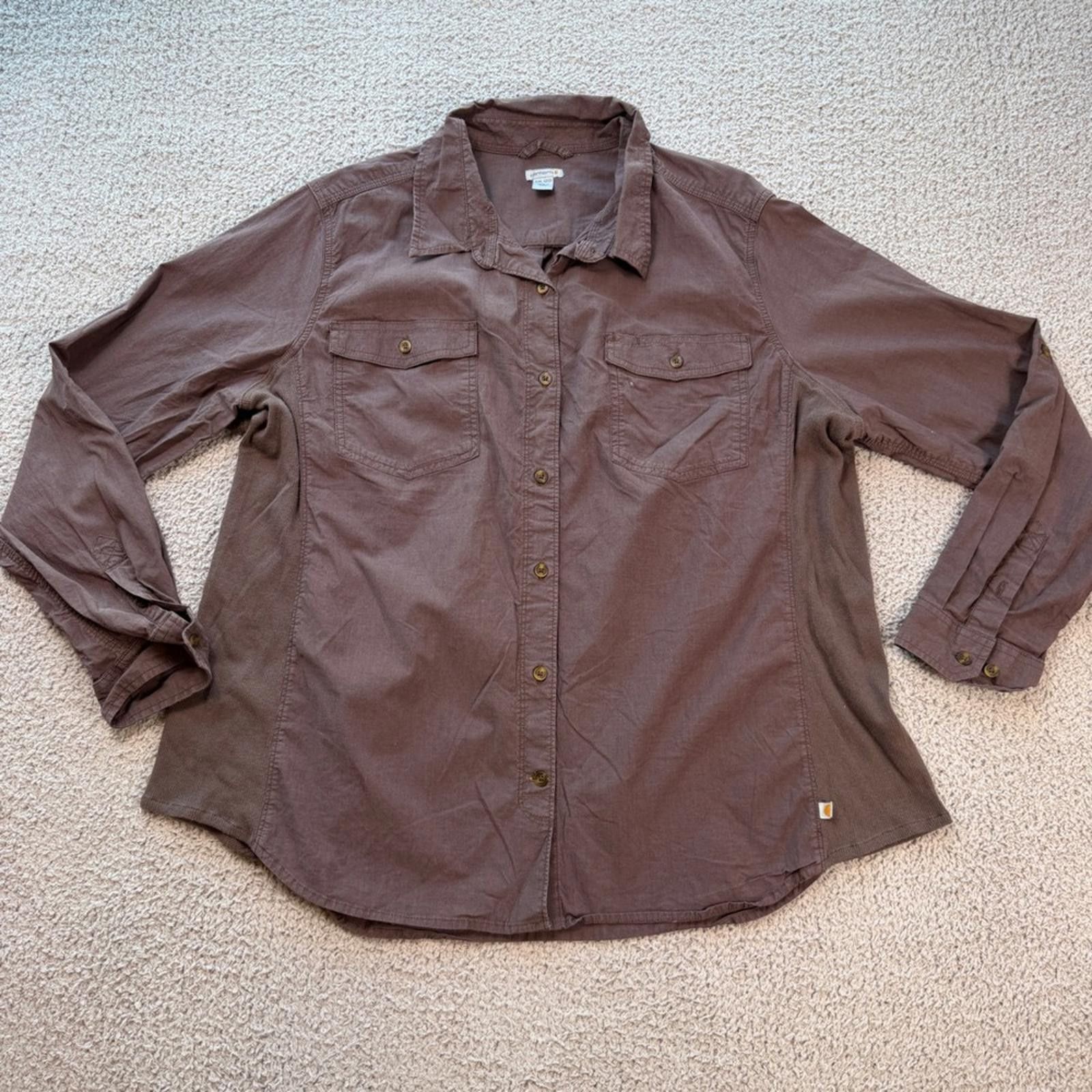 Carhartt Carhartt Womens Brown Button Down Work Shirt XXL 20 Roll Tab Size 3XL / US 20-22 - 1 Thumbnail