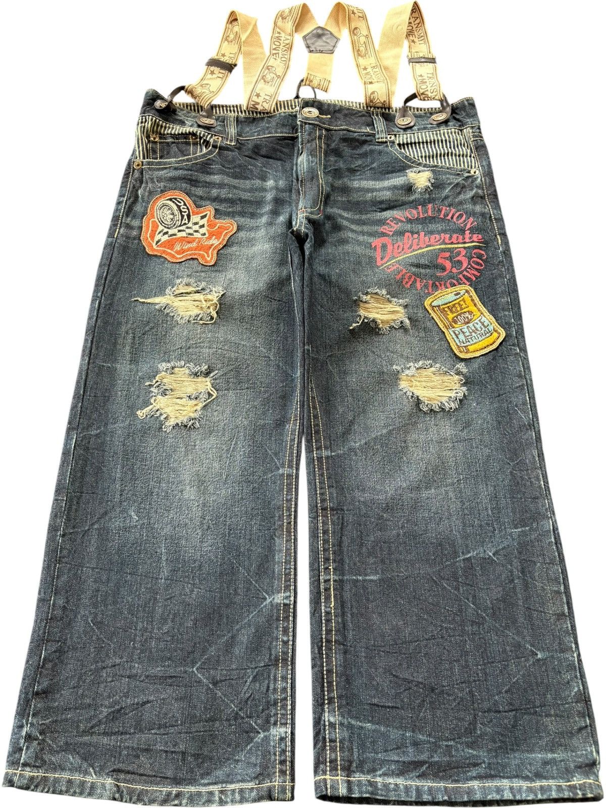 Fubu Vintage Japanese Brand Suspenders Distressed Baggy Jeans Size US 39 - 1 Thumbnail