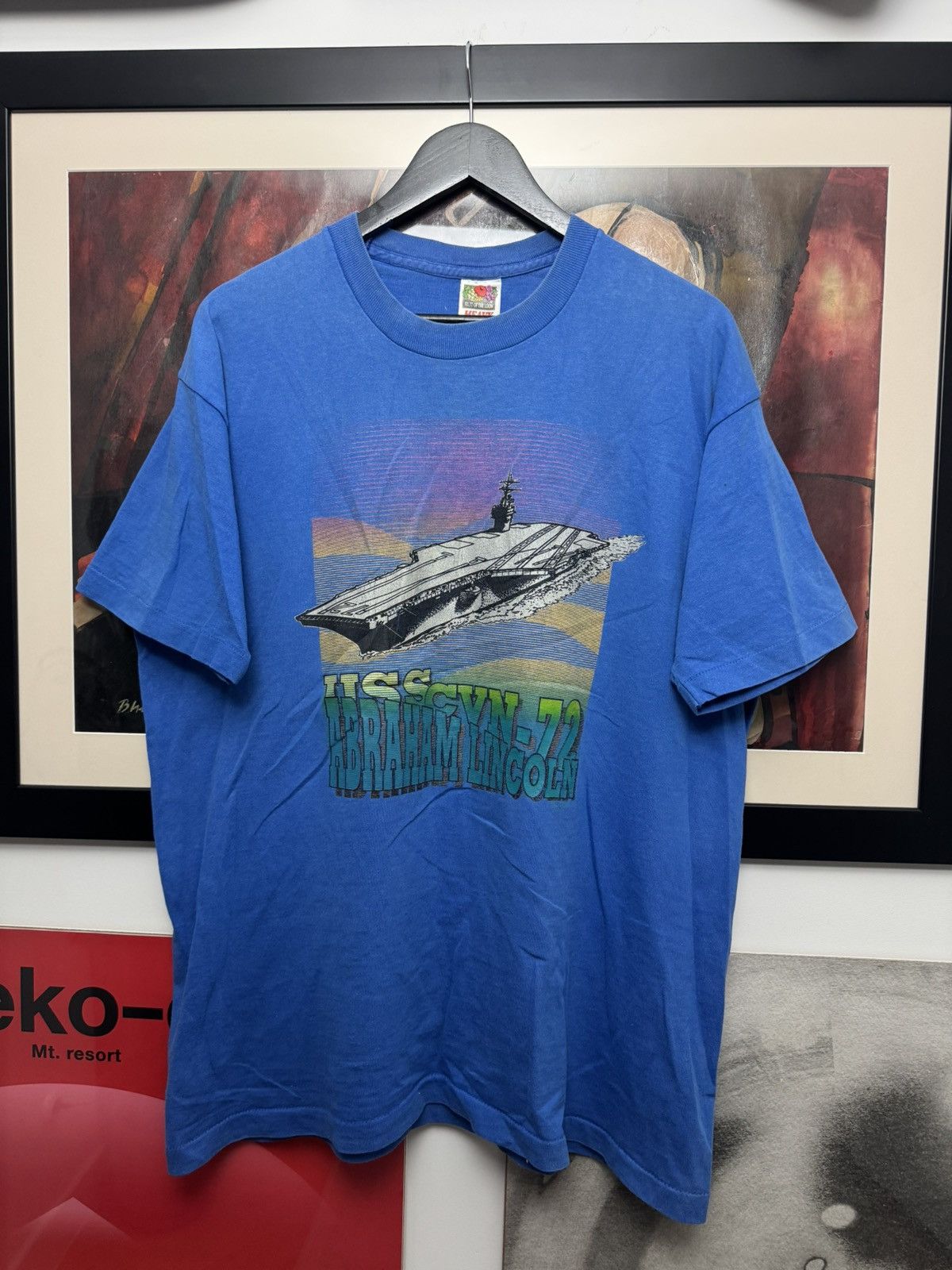 Vintage Vintage 90s USS Abraham Lincoln Tee Blue Single Stitch Size US XL / EU 56 / 4 - 1 Thumbnail