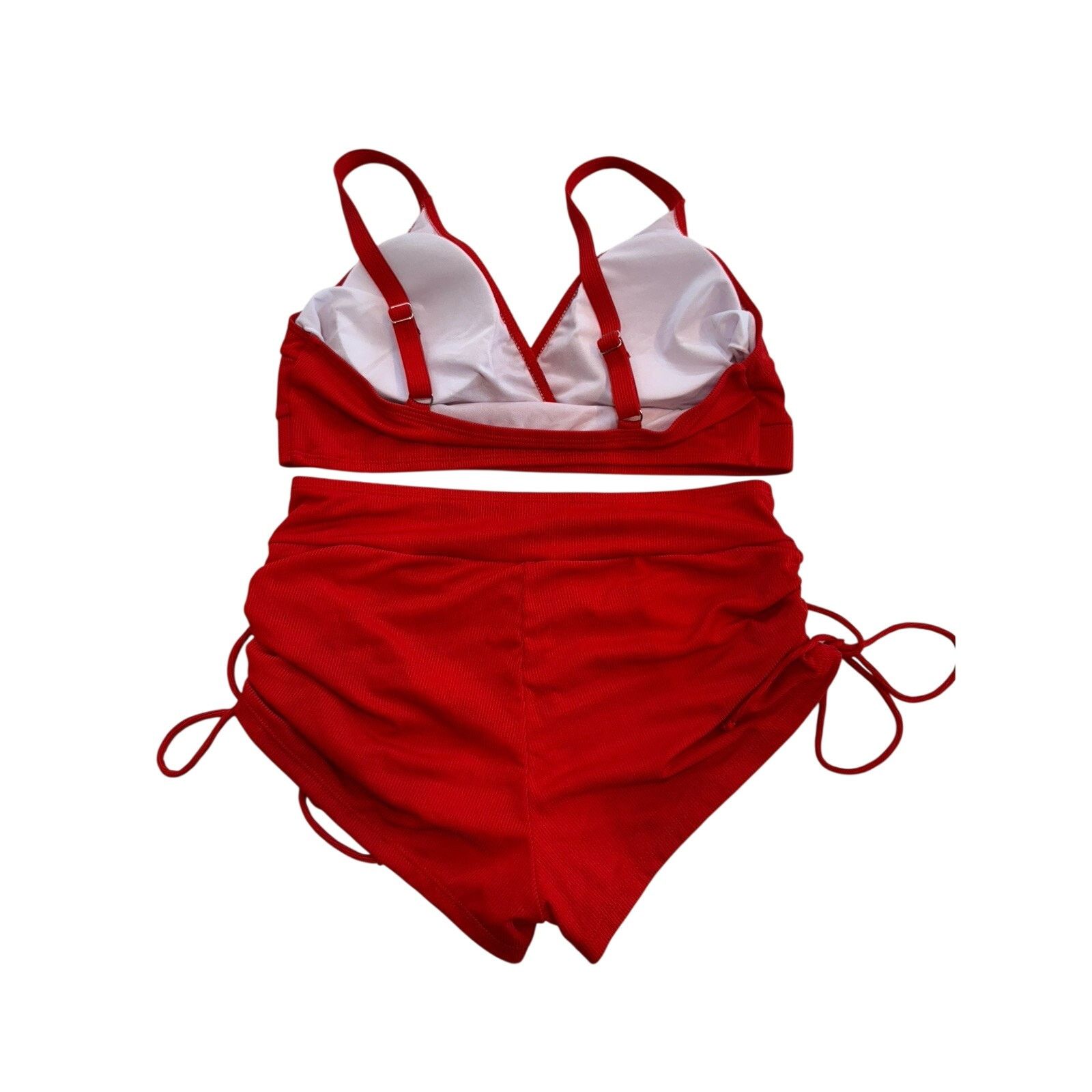 Shein Red High Waisted Bikini Set Spaghetti Strap Polyester Swim Size ONE SIZE - 7 Thumbnail