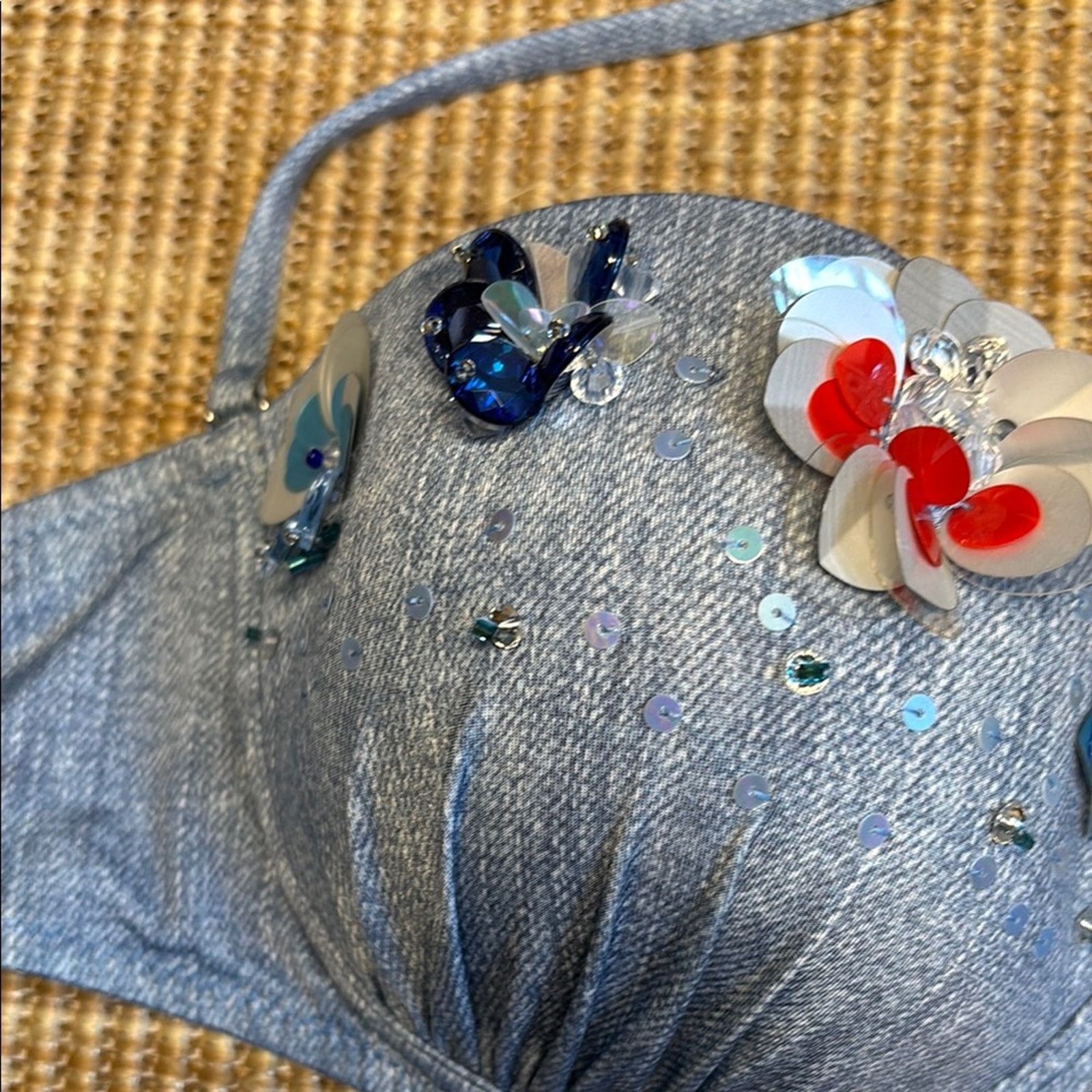Blumarine NWT Blumarine Blue denim flowers beads Bikini Size L Size ONE SIZE - 6 Thumbnail