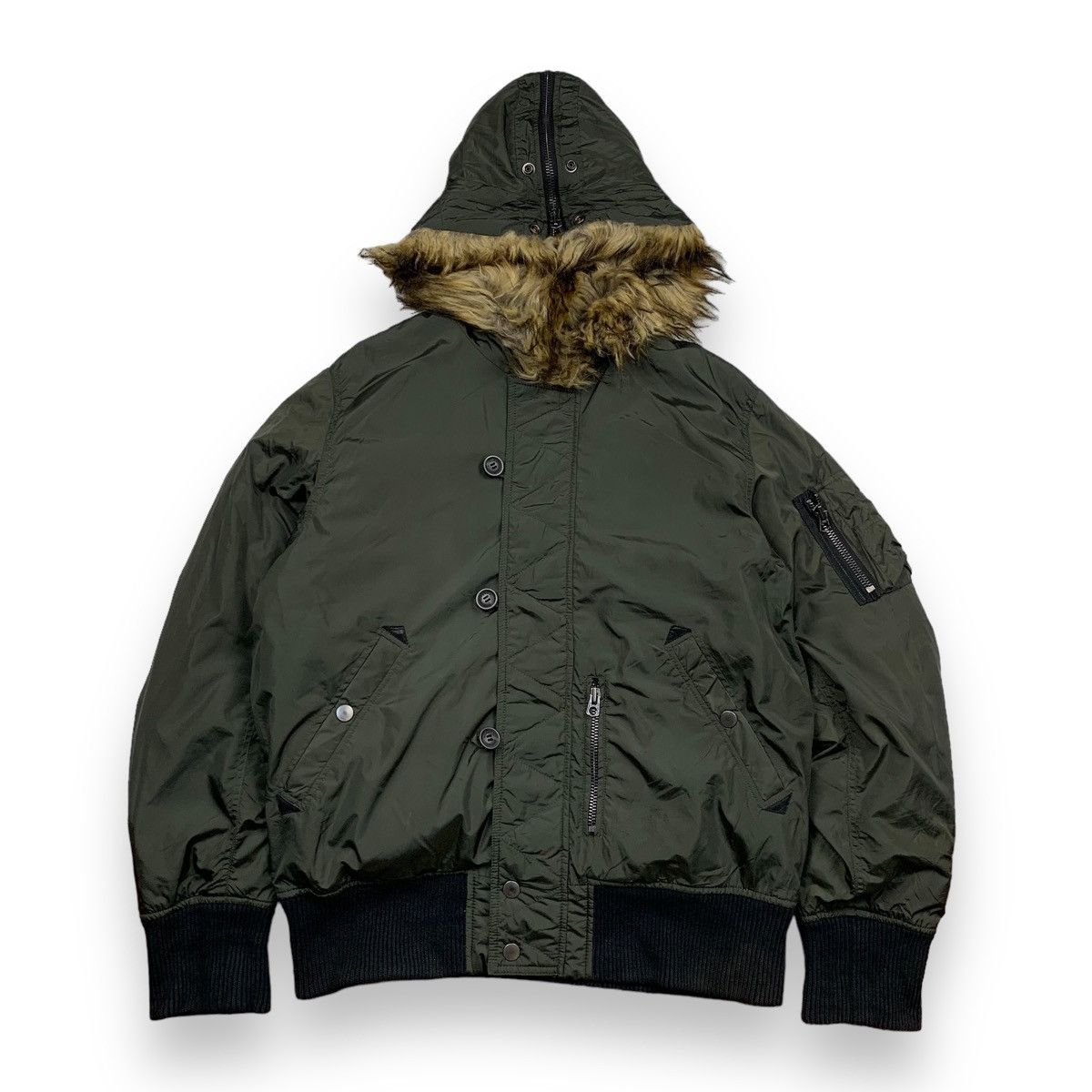 image of Diesel Puffer Bomber Jacket in Olive Green, Men's (Size XL)