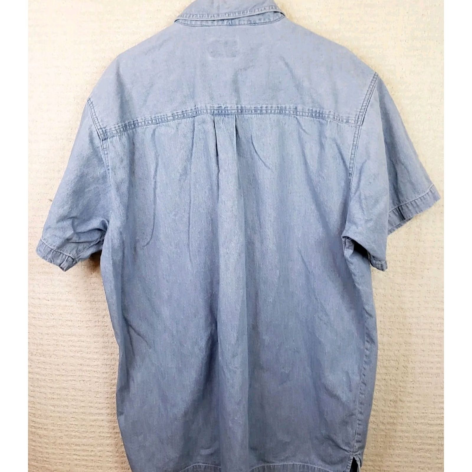 Vintage Profile for Men Denim Shirt 2XT Light Blue Long Sleeve Button-Up Pockets Casual Workwear Shirts Mens Size US XXL / EU 58 / 5 - 6 Thumbnail