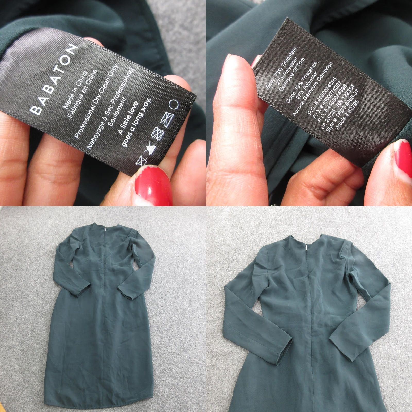 Vintage Babaton Dress Womens S Green Ruched Wrap Long Sleeve V Neck Knee Length Cocktail Size S / US 4 / IT 40 - 8 Thumbnail
